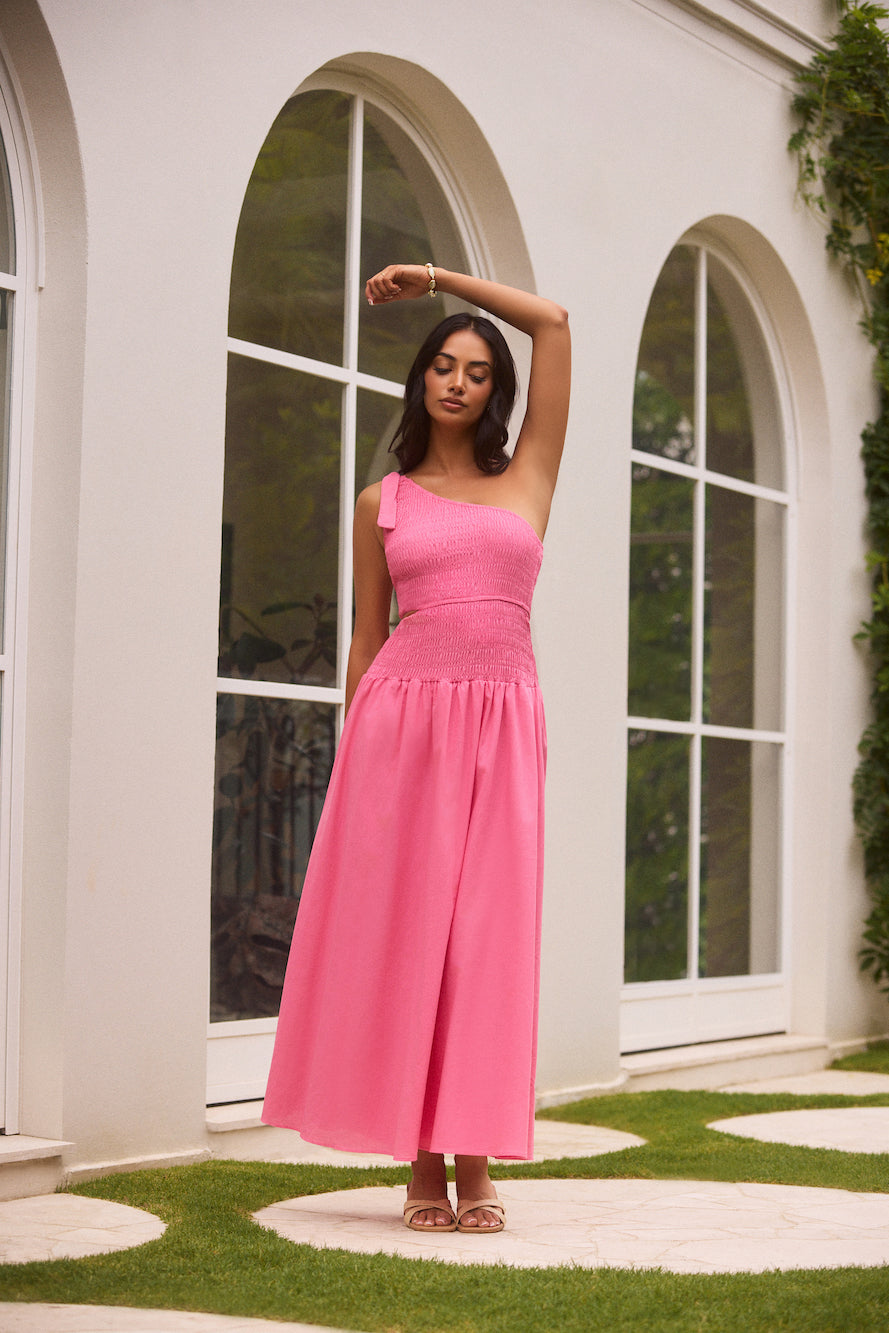 Close Up One Shoulder Maxi Dress Hot Pink-Roy Dress