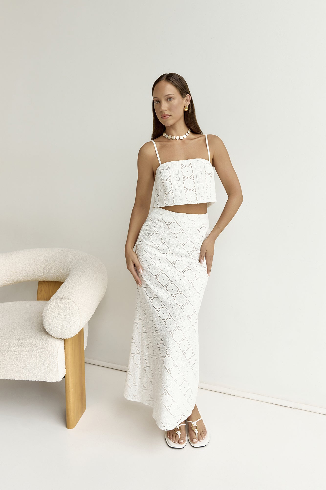 Island Calm Embroidered Maxi Skirt White-Roy Dress