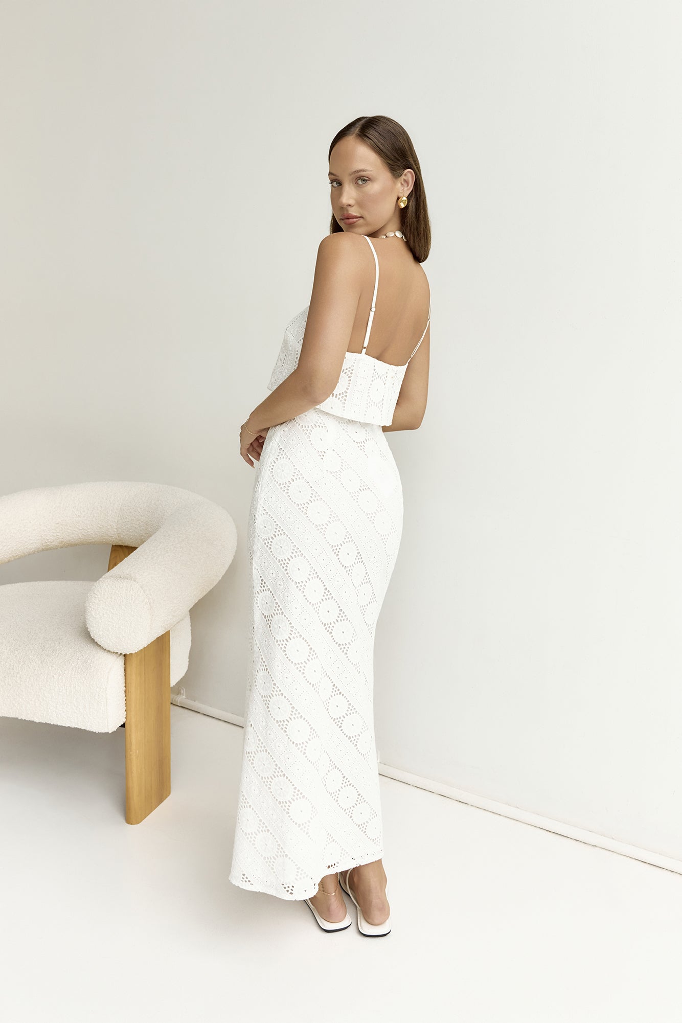 Island Calm Embroidered Maxi Skirt White-Roy Dress