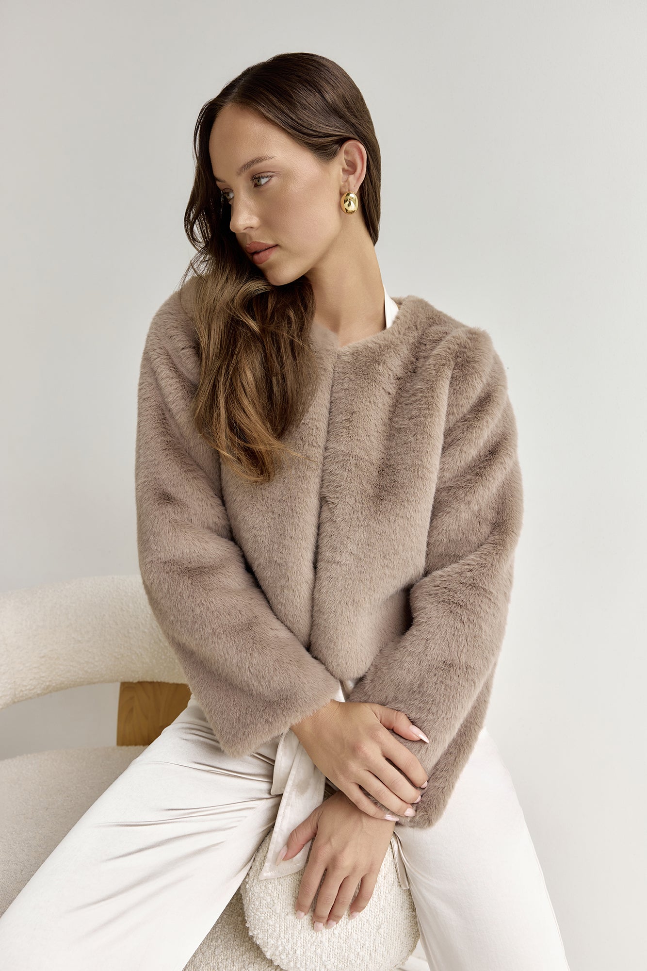 Day By Day Faux Fur Cropped Jacket Brown-Roy Dress