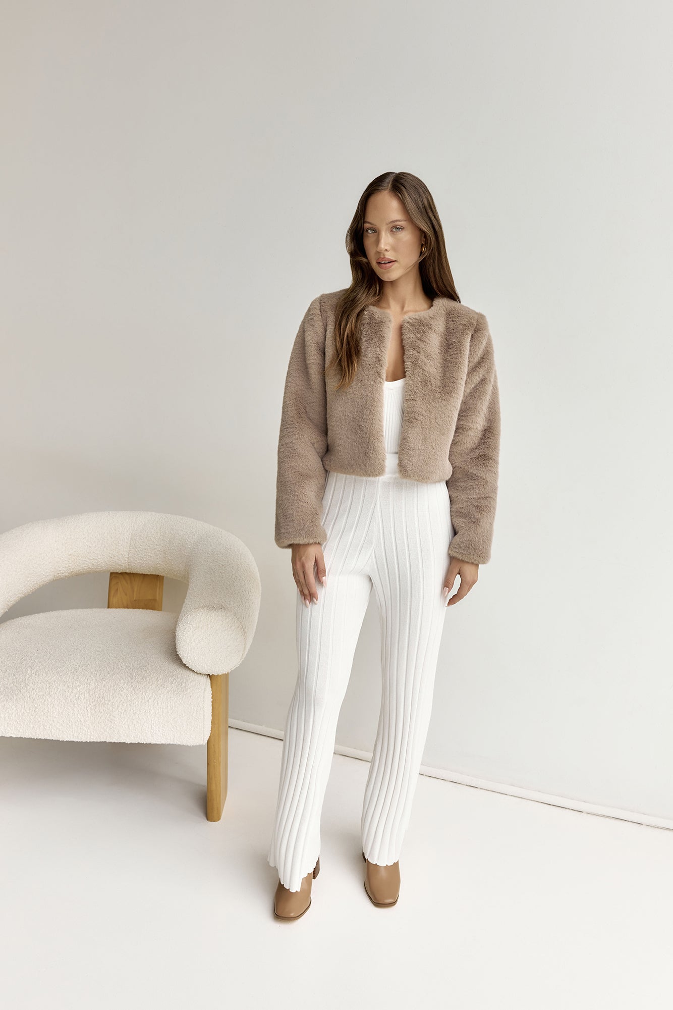 Day By Day Faux Fur Cropped Jacket Brown-Roy Dress