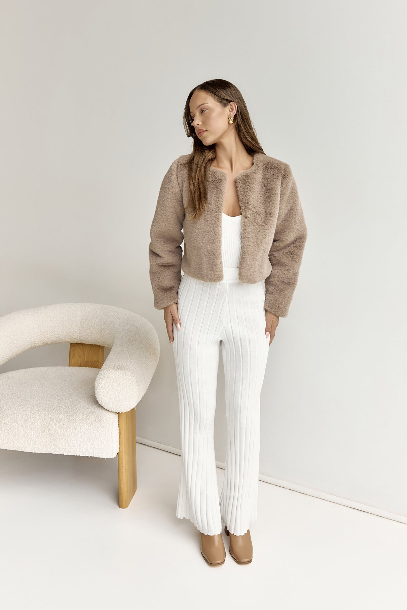 Day By Day Faux Fur Cropped Jacket Brown-Roy Dress