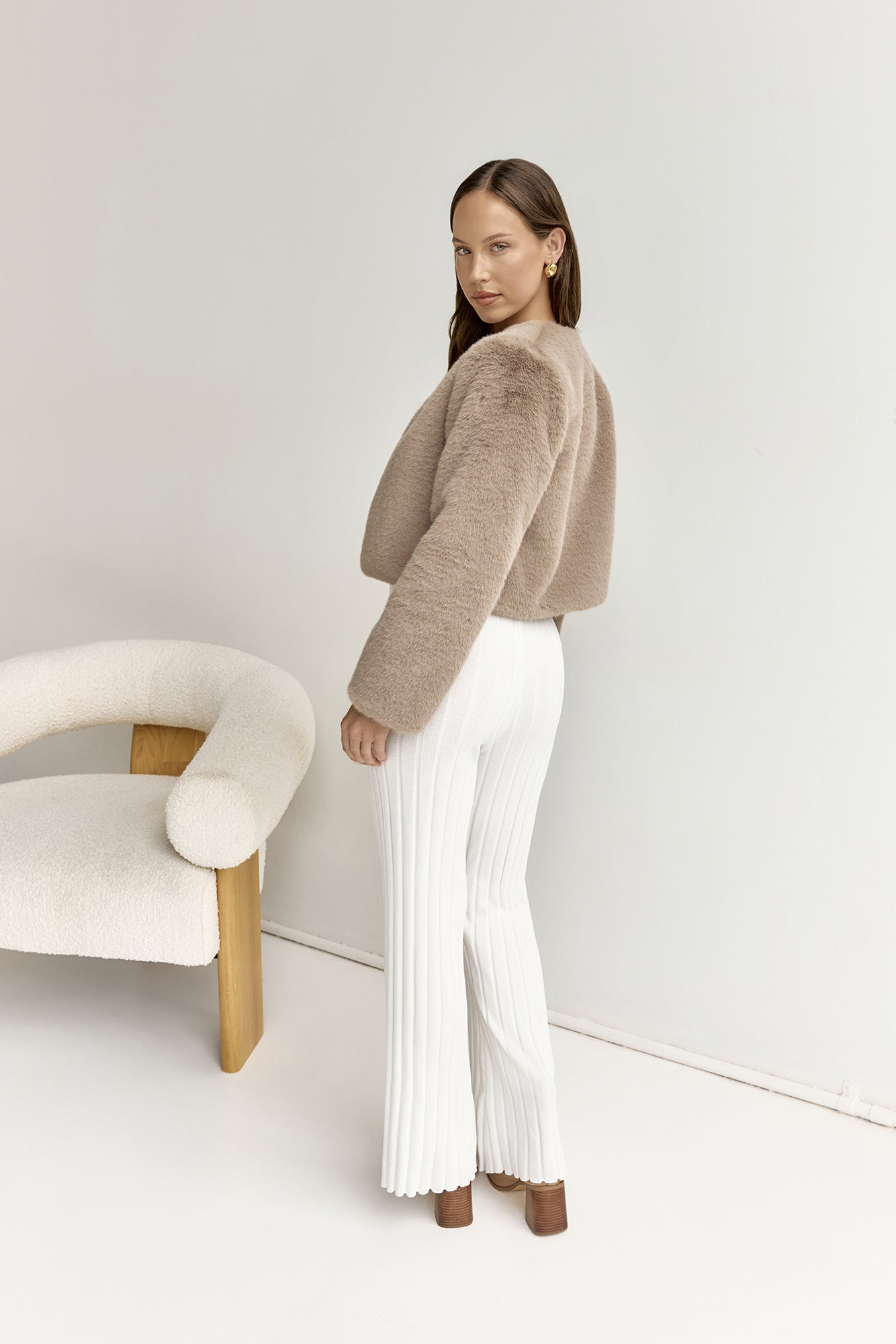 Day By Day Faux Fur Cropped Jacket Brown-Roy Dress