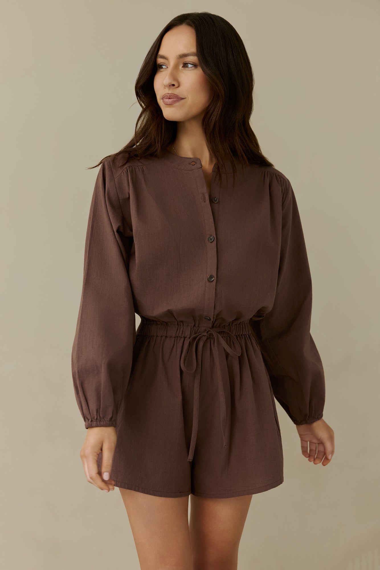 Birdcall Long Sleeve Playsuit Brown-Roy Dress