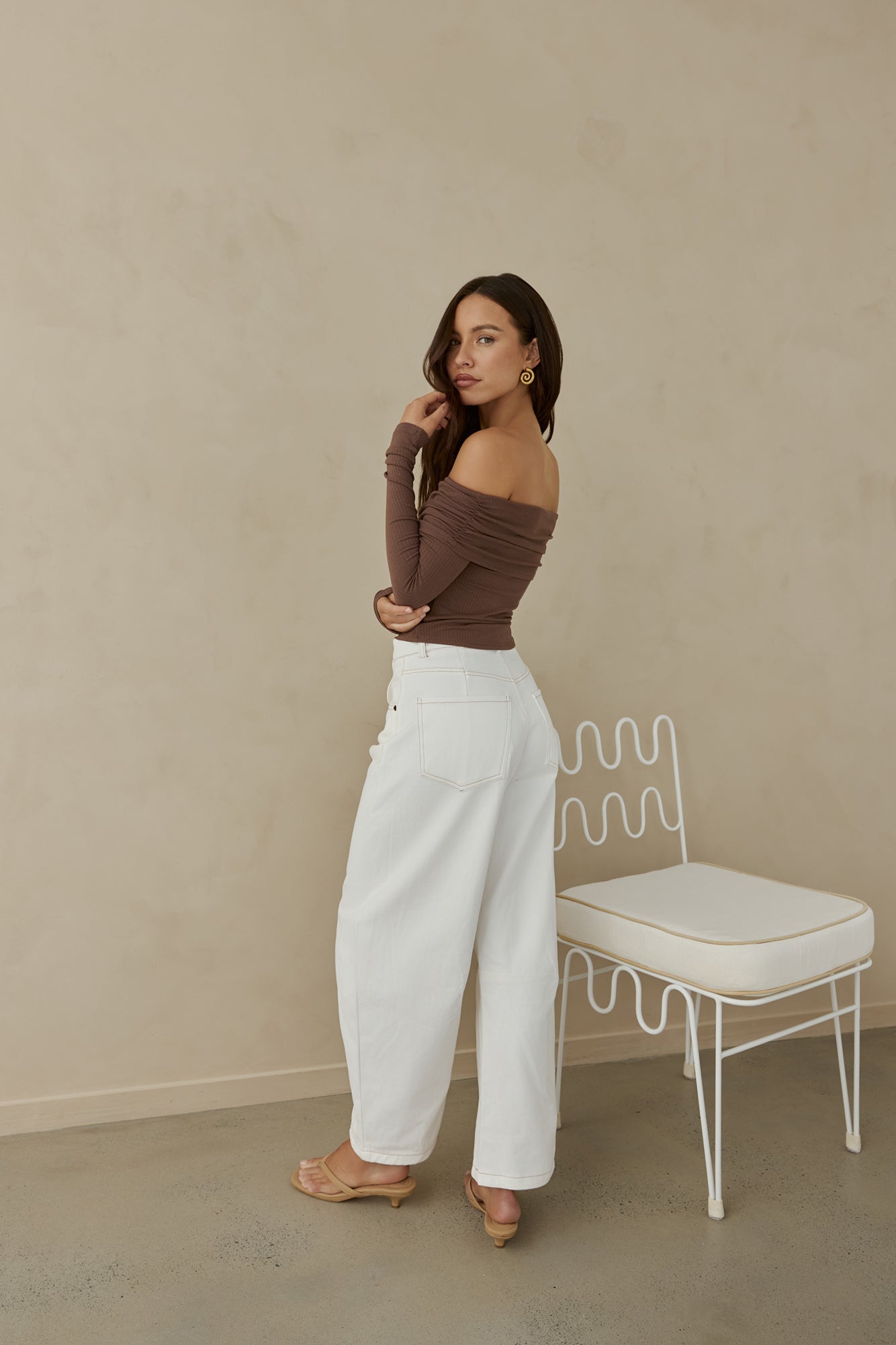 Autumn Dreamer Long Sleeve Off Shoulder Top Brown-Roy Dress