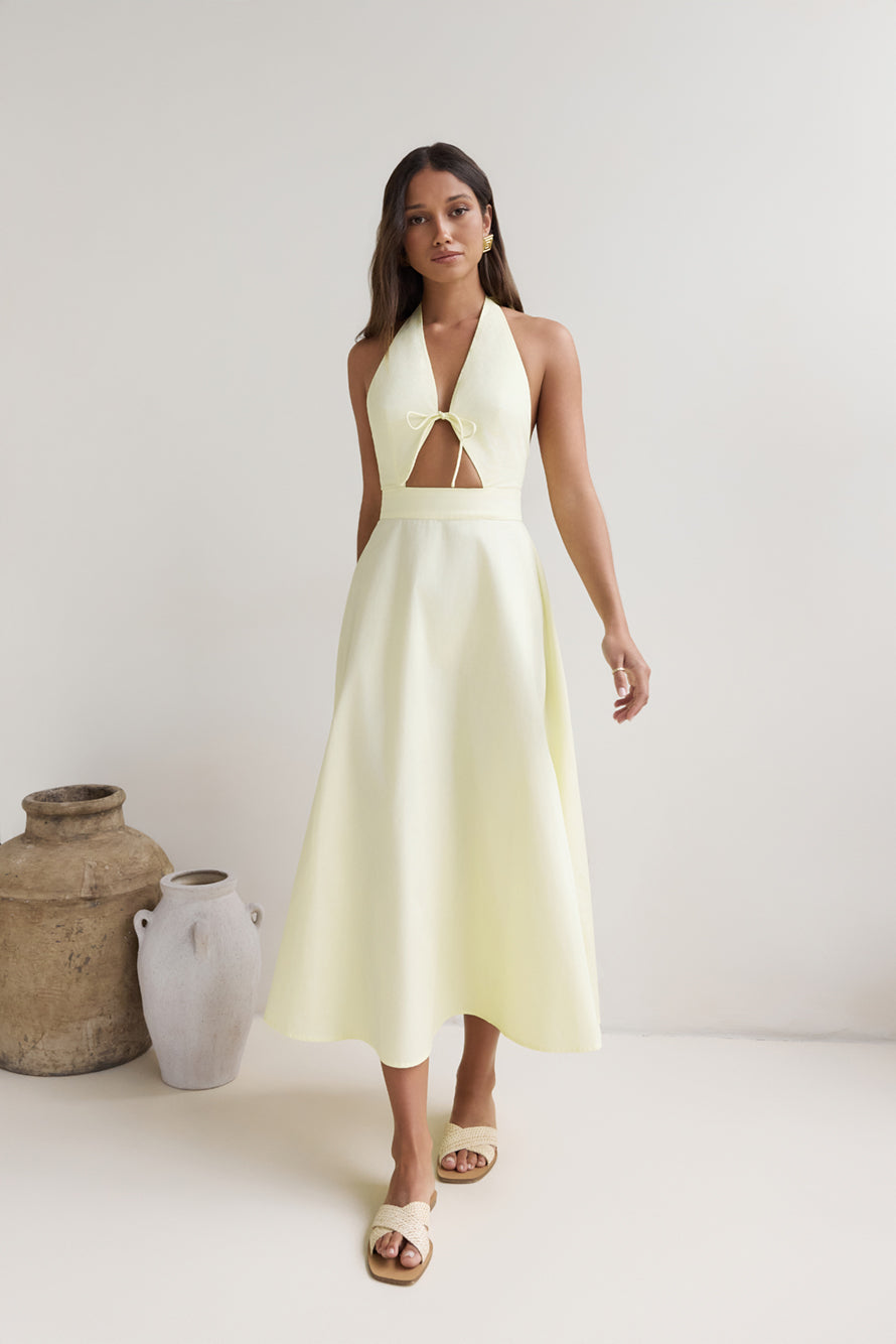Sands Of Splendor Halter Maxi Dress Lemon-Roy Dress