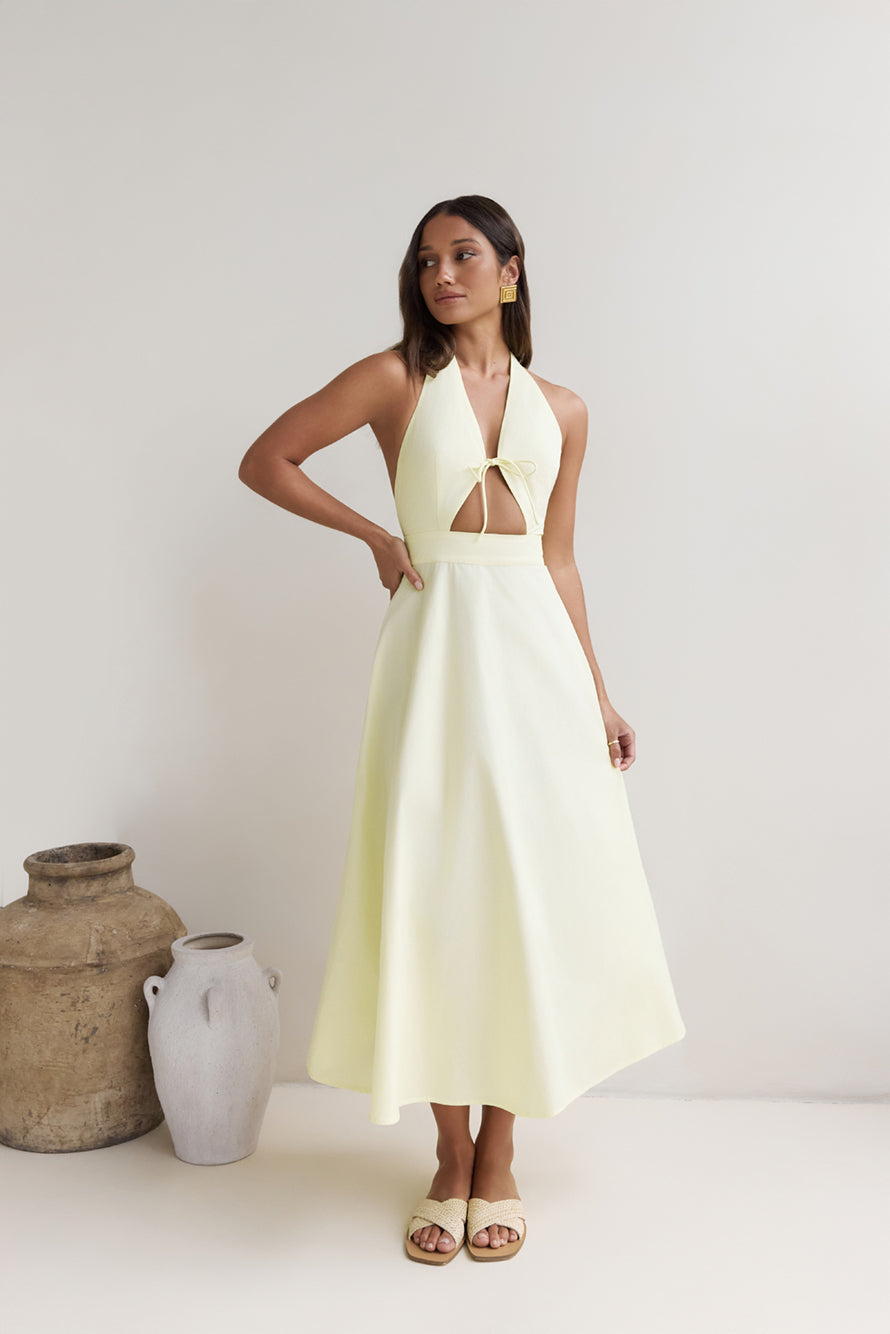 Sands Of Splendor Halter Maxi Dress Lemon-Roy Dress