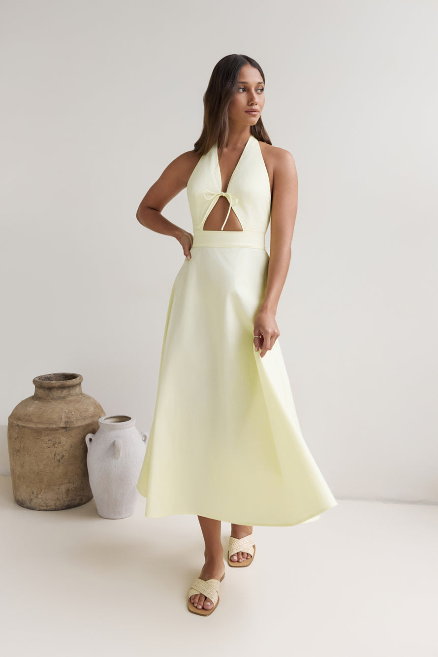 Sands Of Splendor Halter Maxi Dress Lemon-Roy Dress