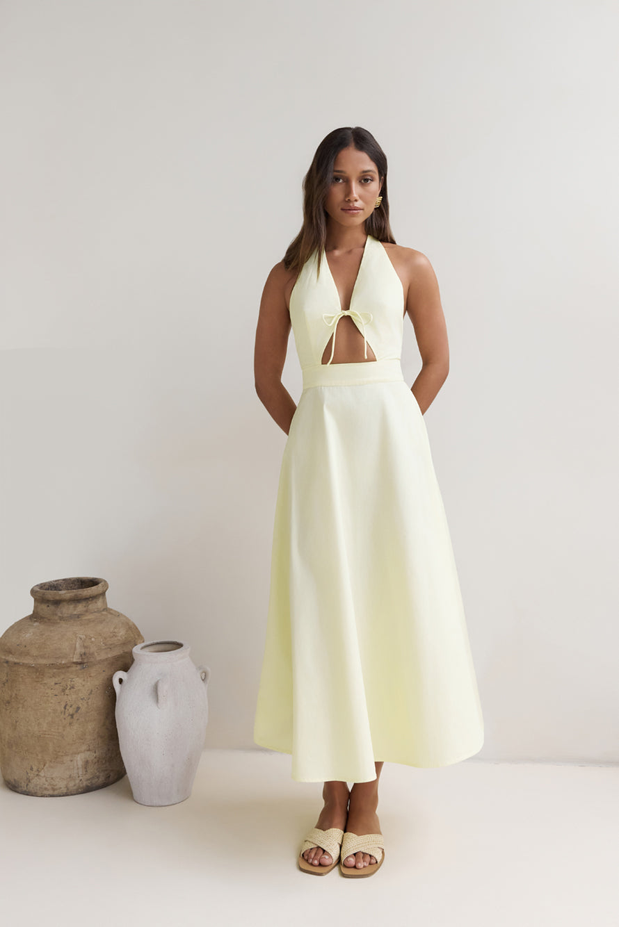 Sands Of Splendor Halter Maxi Dress Lemon-Roy Dress