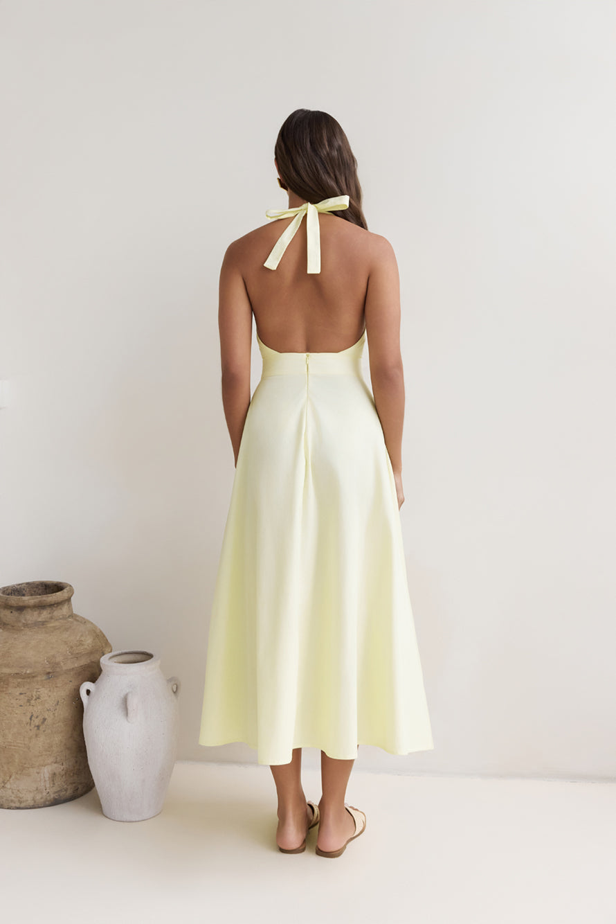 Sands Of Splendor Halter Maxi Dress Lemon-Roy Dress