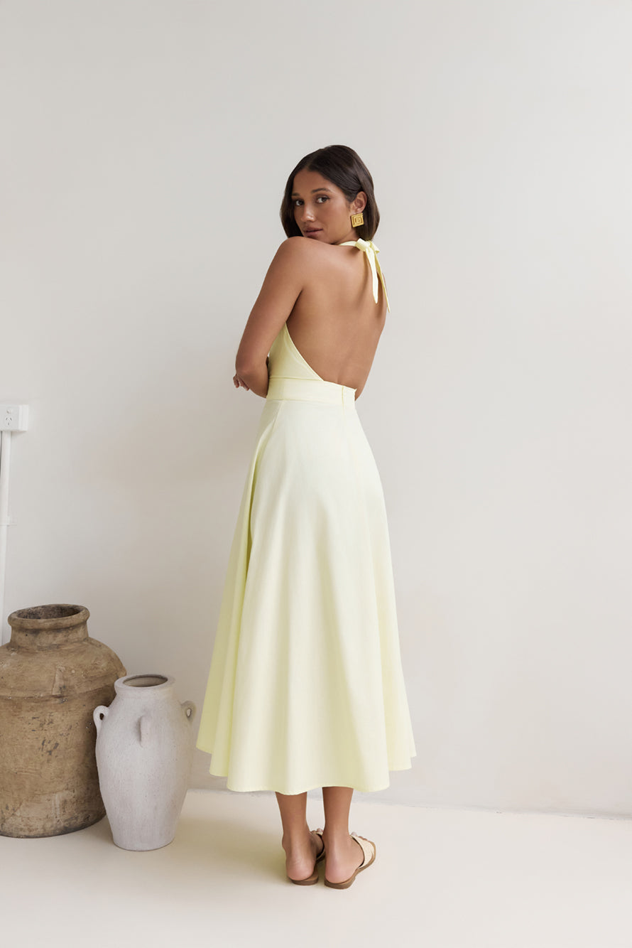 Sands Of Splendor Halter Maxi Dress Lemon-Roy Dress