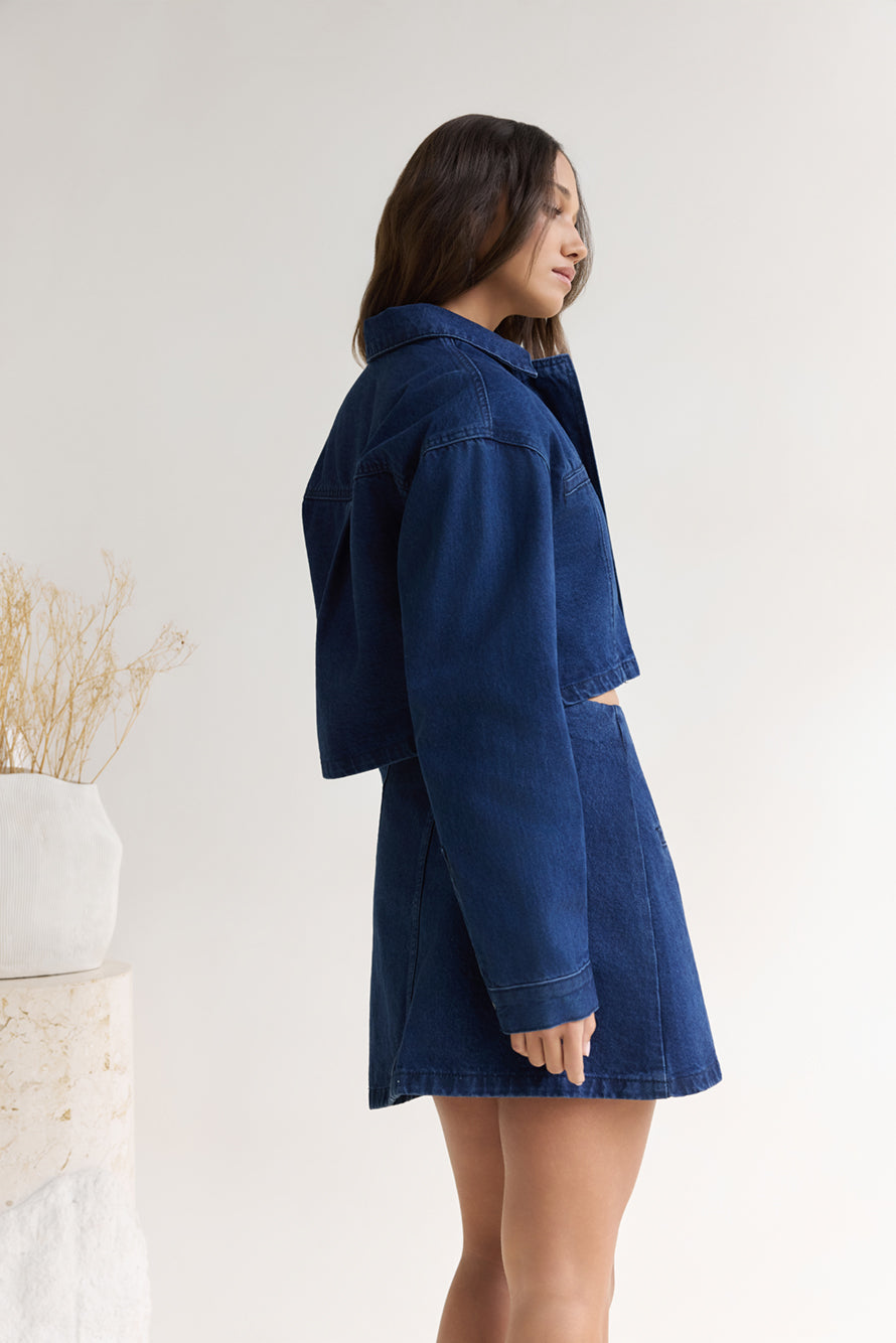 Coffee Dates Cropped Denim Jacket Blue-Roy Dress