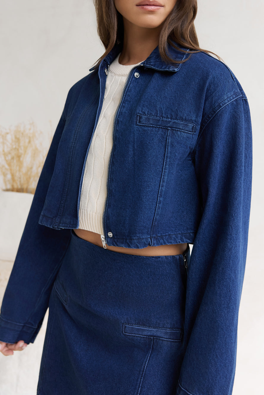 Coffee Dates Cropped Denim Jacket Blue-Roy Dress