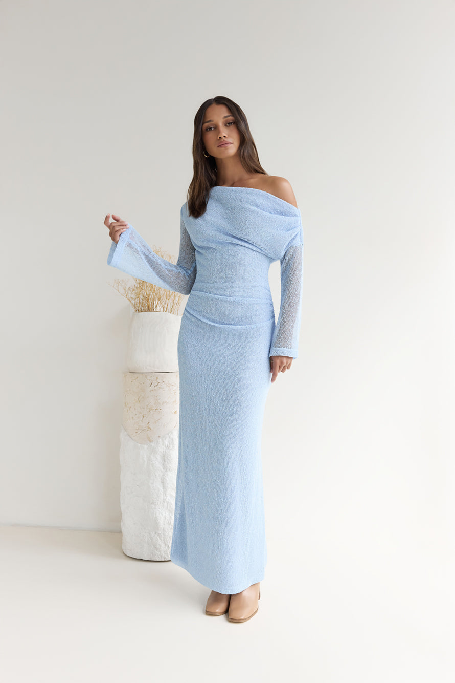 Cool Daze Long Sleeve Knit Maxi Dress Blue-Roy Dress
