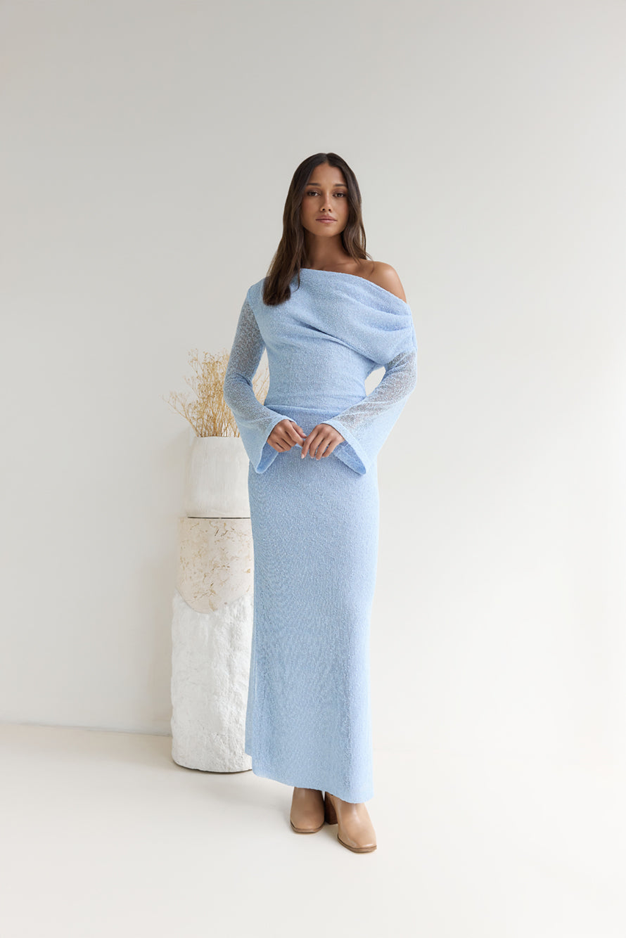 Cool Daze Long Sleeve Knit Maxi Dress Blue-Roy Dress