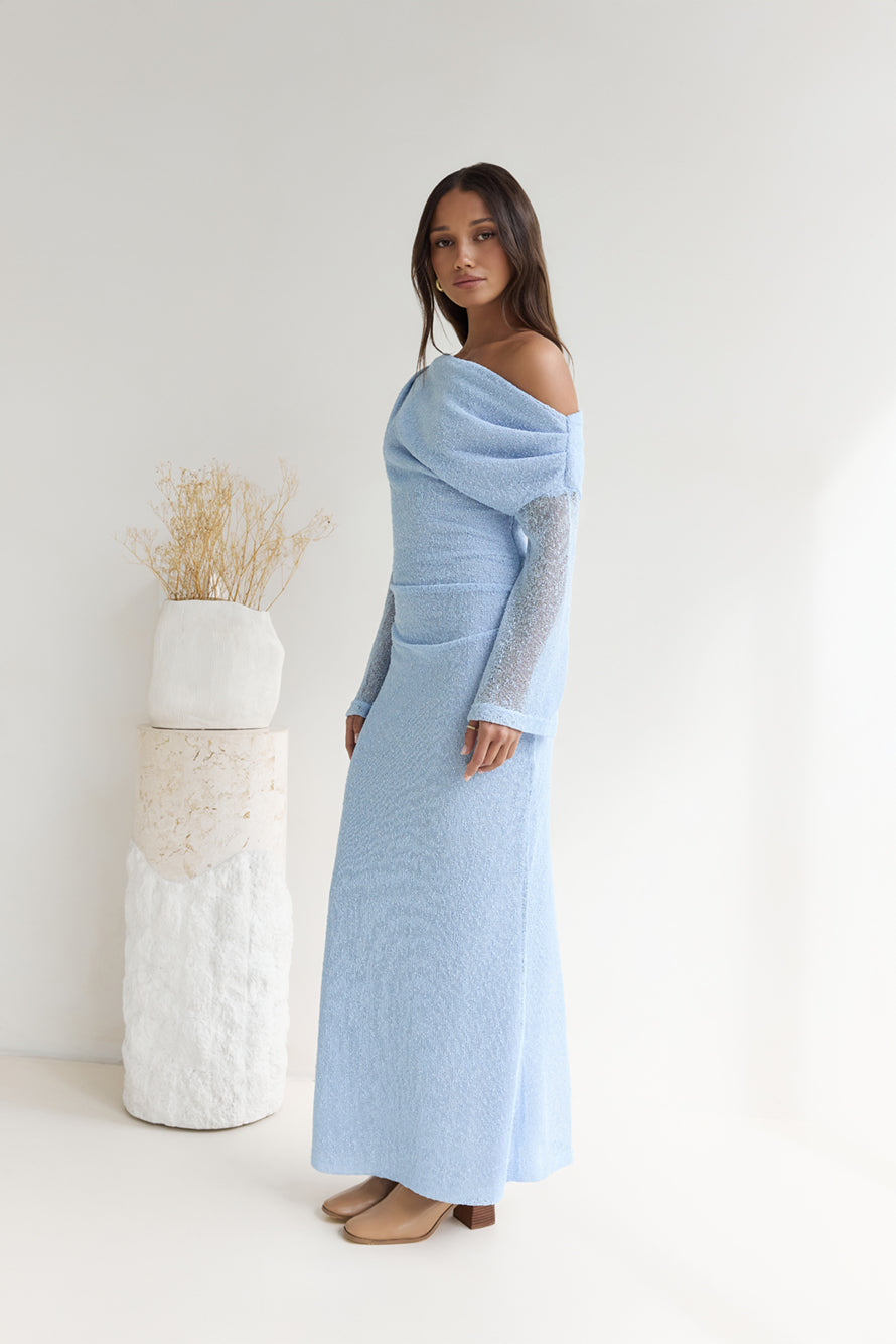 Cool Daze Long Sleeve Knit Maxi Dress Blue-Roy Dress