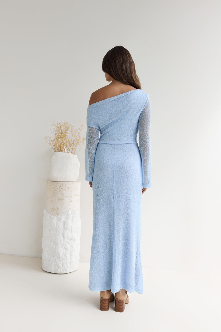 Cool Daze Long Sleeve Knit Maxi Dress Blue-Roy Dress