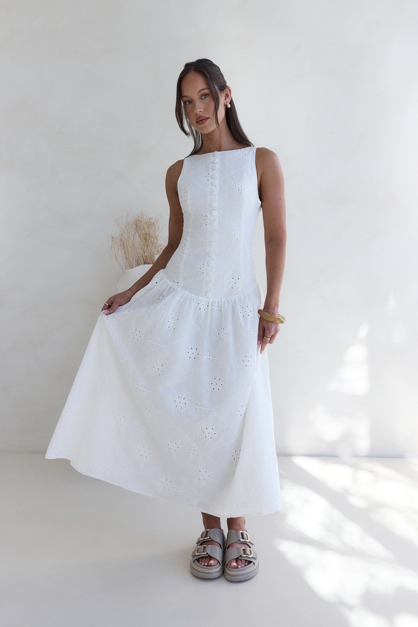 Jasmine Jewel Embroidered Maxi Dress White-Roy Dress