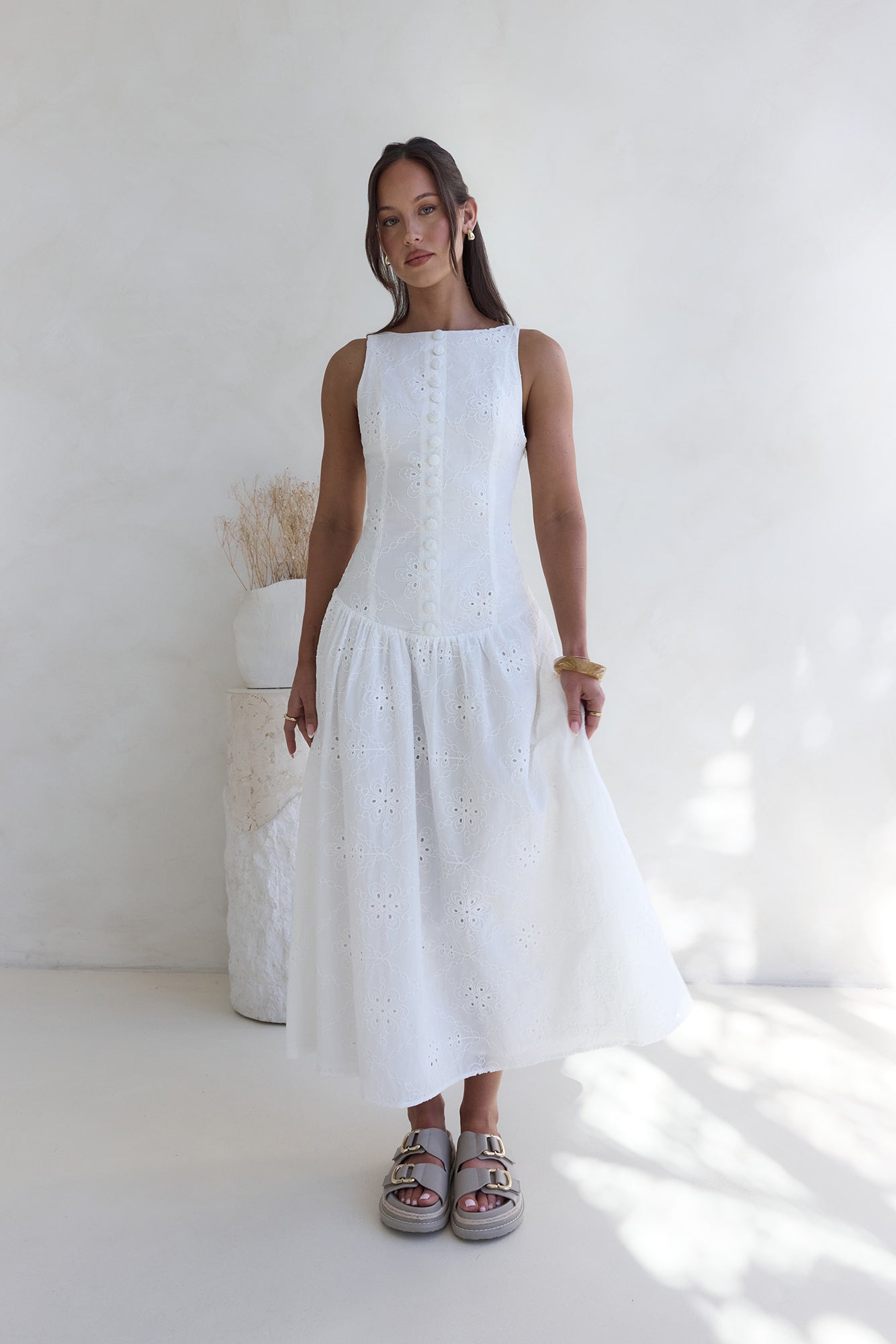 Jasmine Jewel Embroidered Maxi Dress White-Roy Dress