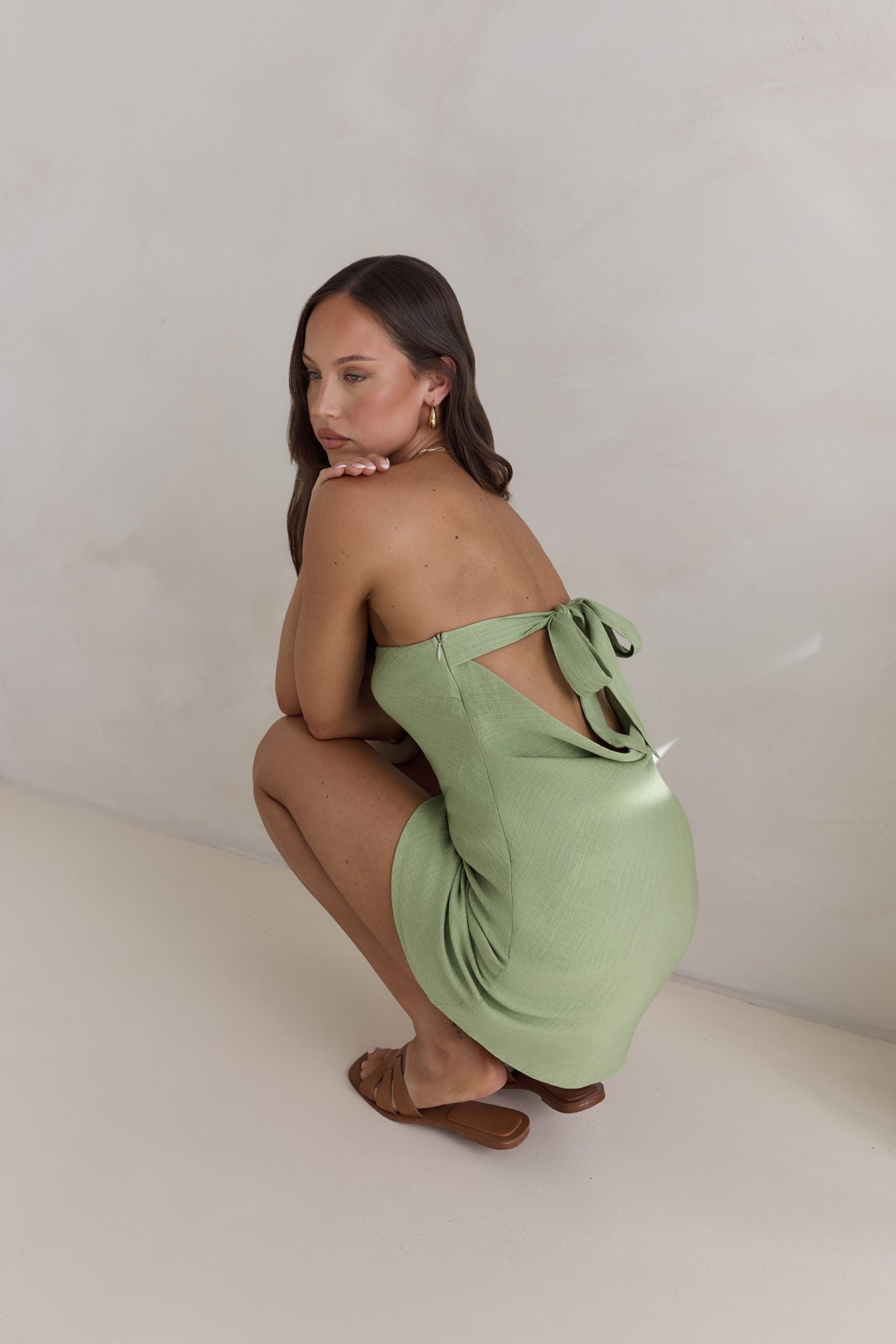 High Spirits Linen Mini Dress Sage-Roy Dress