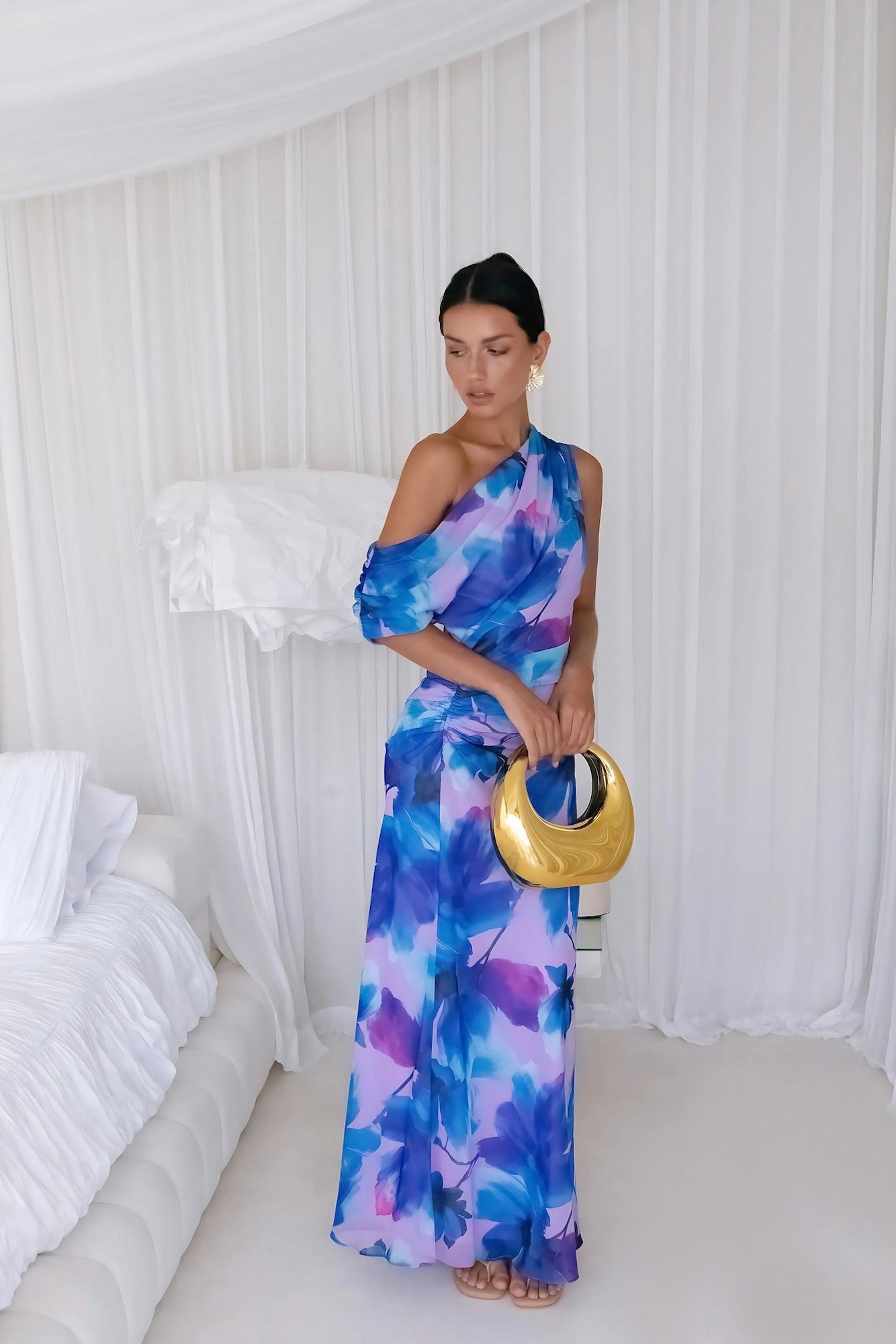 Midnight Palette Off Shoulder Maxi Dress Blue-Roy Dress