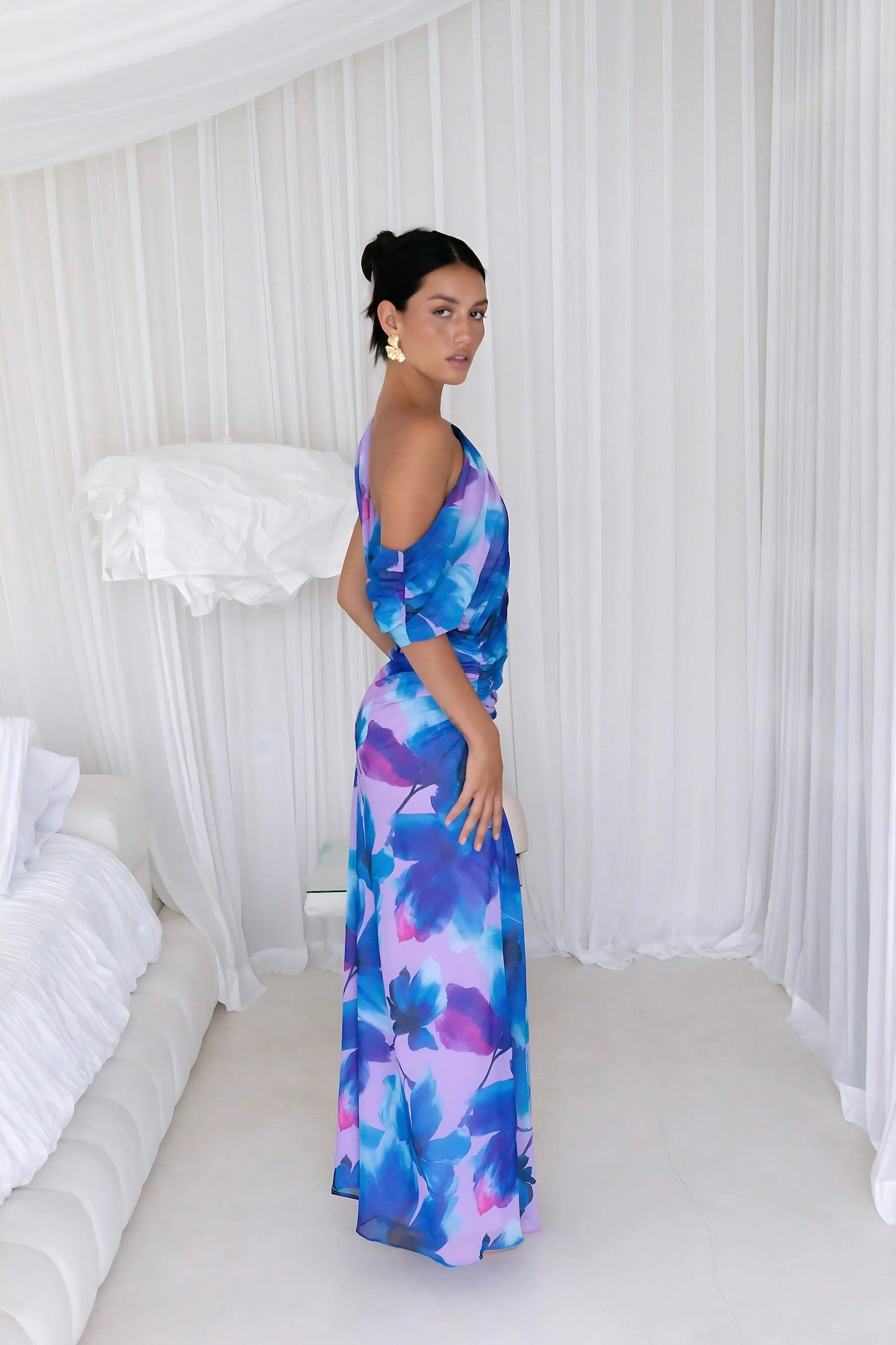 Midnight Palette Off Shoulder Maxi Dress Blue-Roy Dress