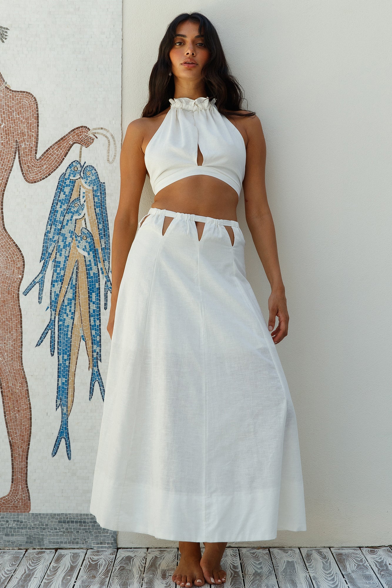 Santorini Sunrise Linen Set White-Roy Dress