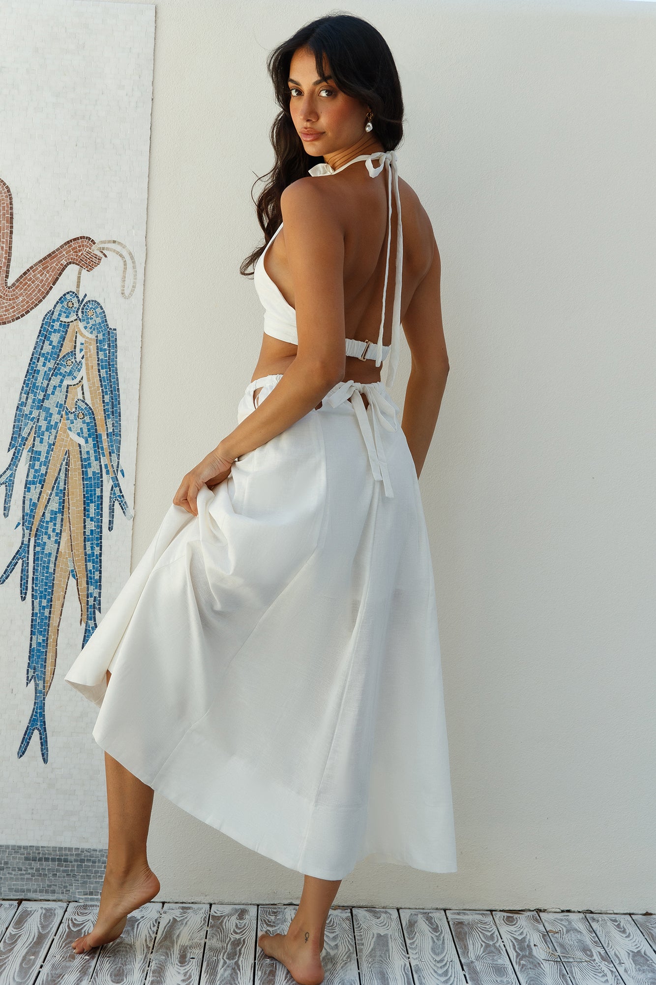 Santorini Sunrise Linen Set White-Roy Dress