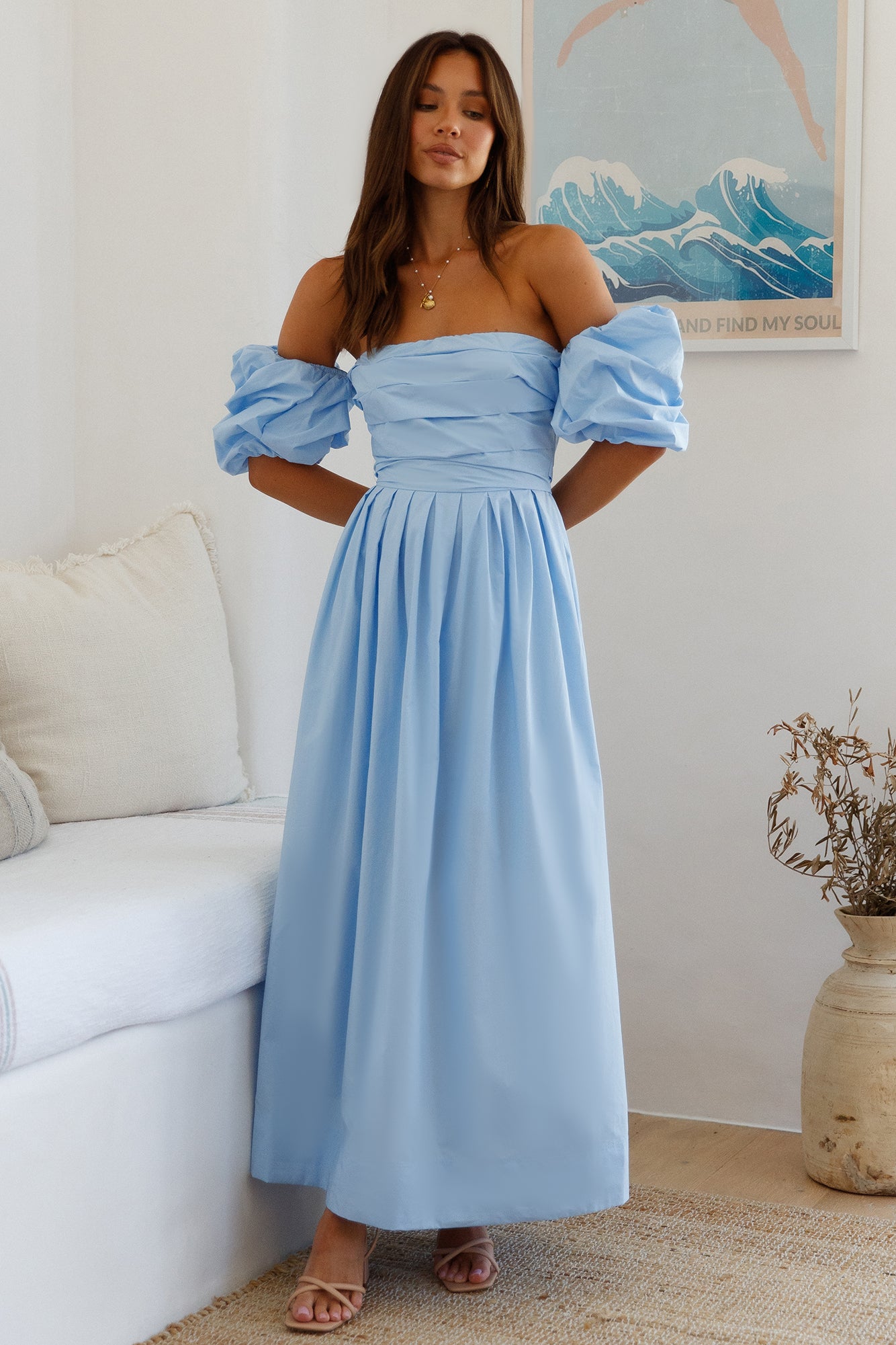 Bella Off Shoulder Maxi Dress Blue-Roy Dress