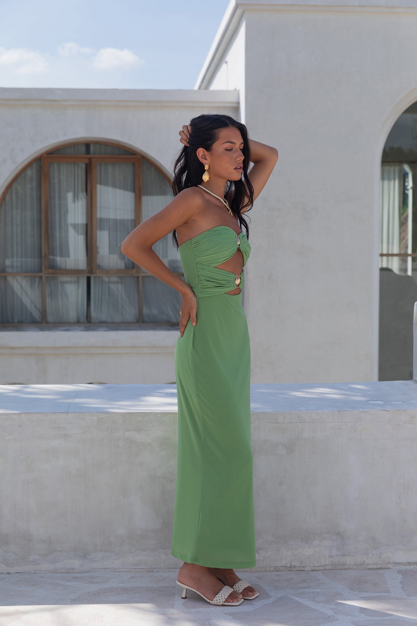 Jovi Strapless Maxi Dress Green-Roy Dress