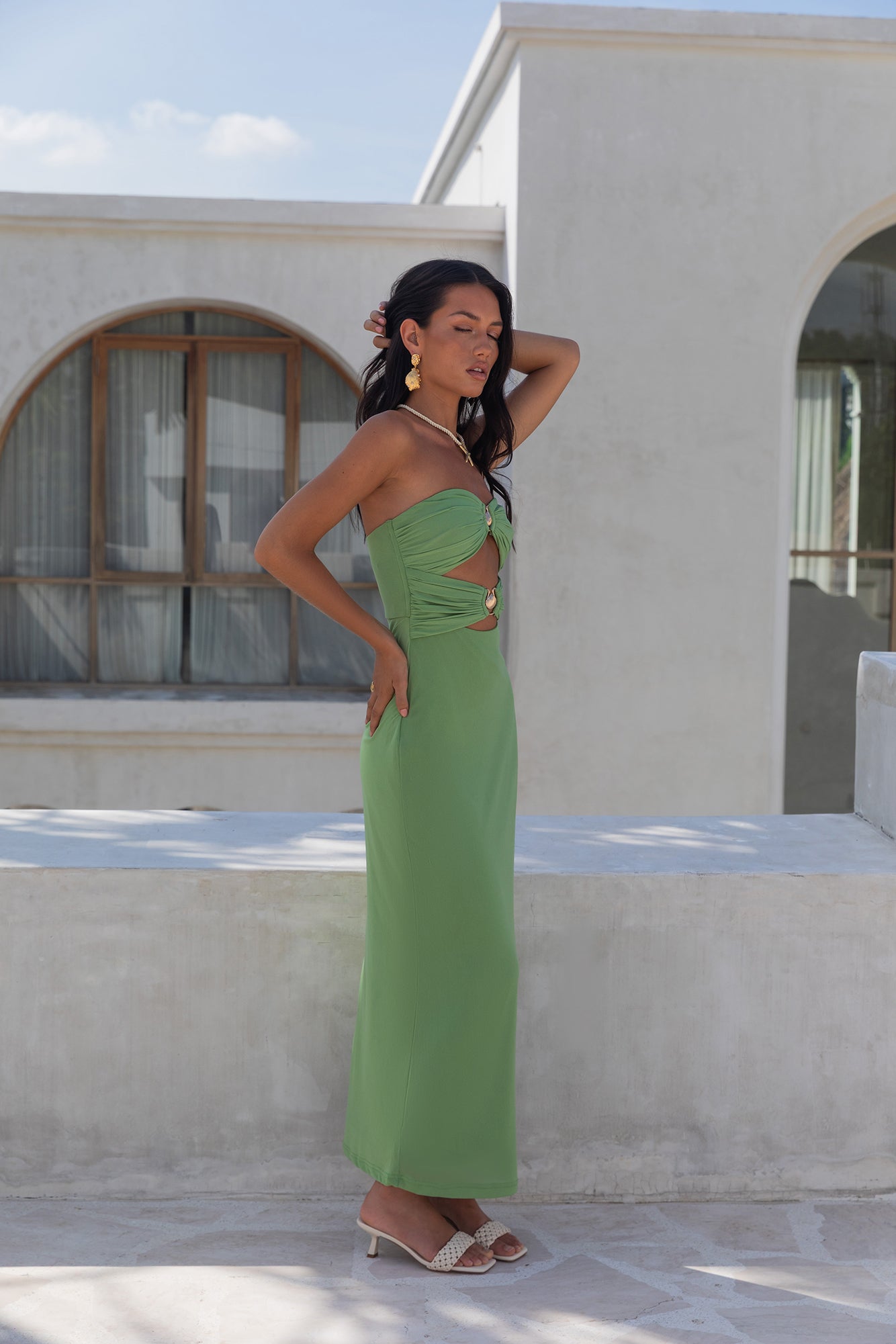 Jovi Strapless Maxi Dress Green-Roy Dress