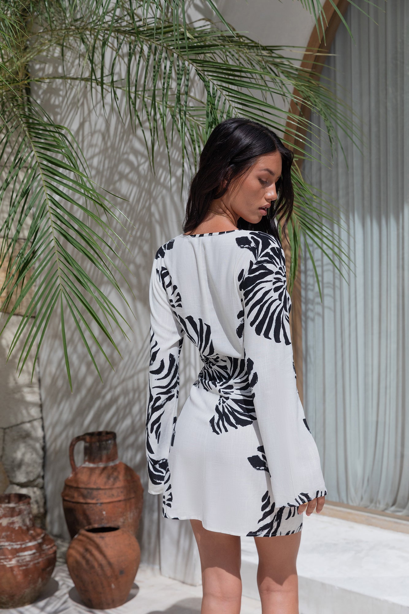 Island Time Only Long Sleeve Mini Dress Natural-Roy Dress