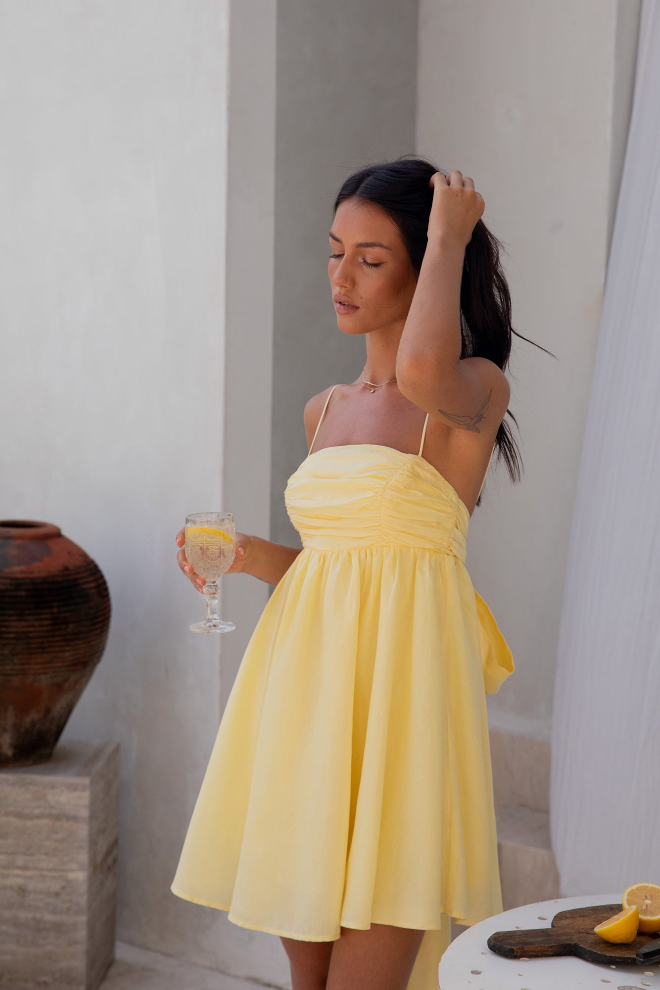 Midnight Charm Mini Dress Yellow-Roy Dress