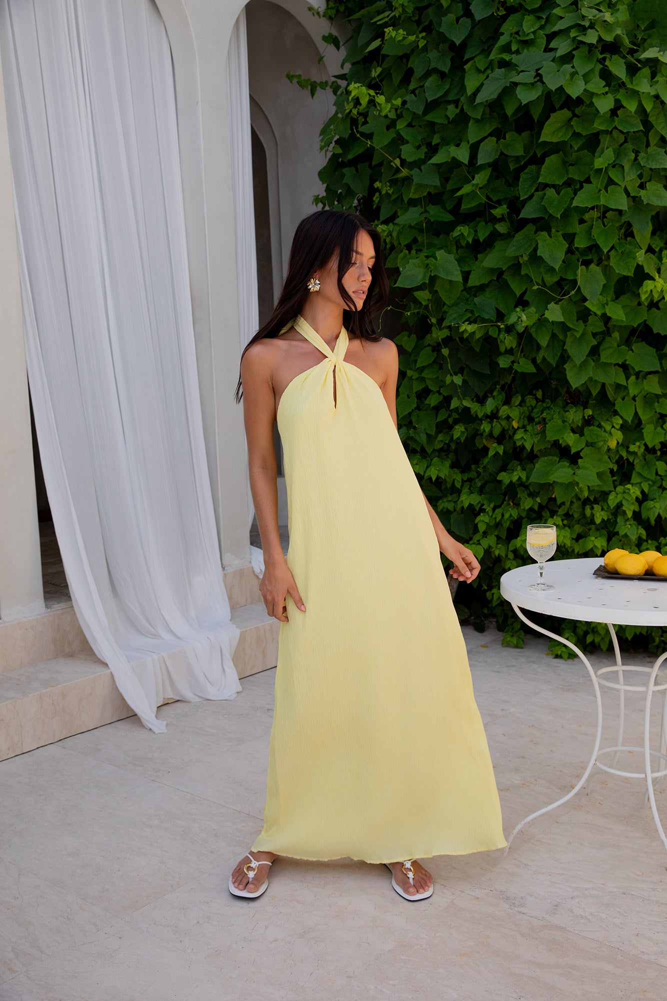 Isle Of Chic Halter Maxi Dress Yellow-Roy Dress