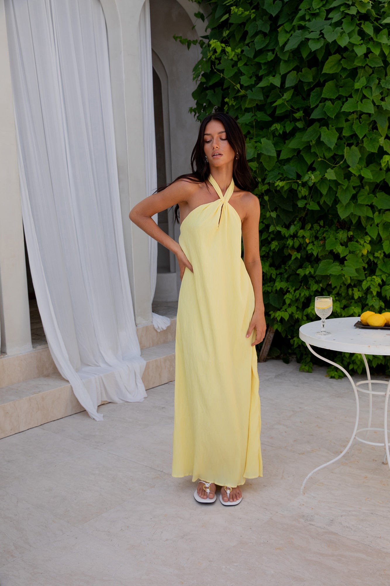 Isle Of Chic Halter Maxi Dress Yellow-Roy Dress