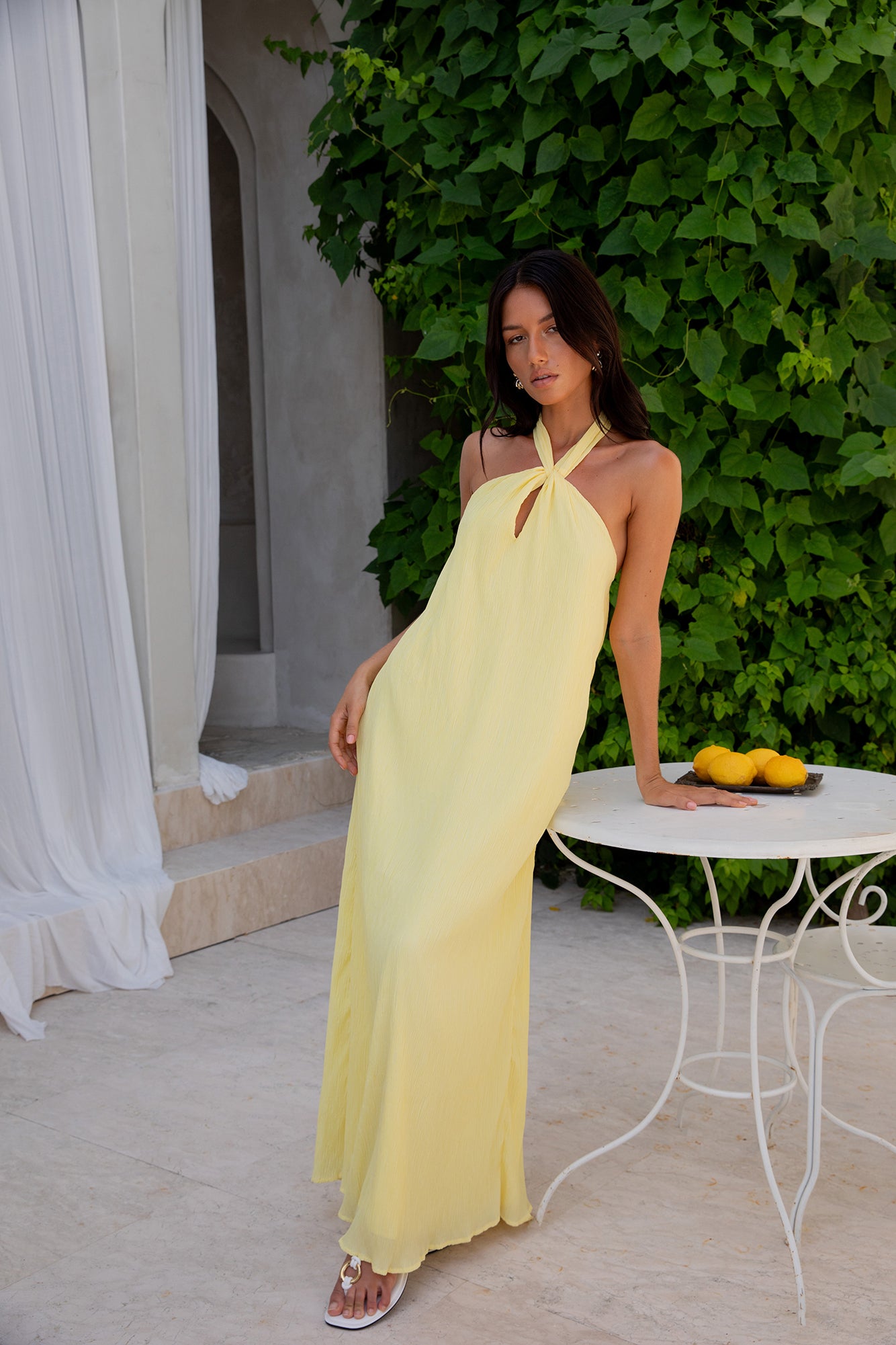 Isle Of Chic Halter Maxi Dress Yellow-Roy Dress