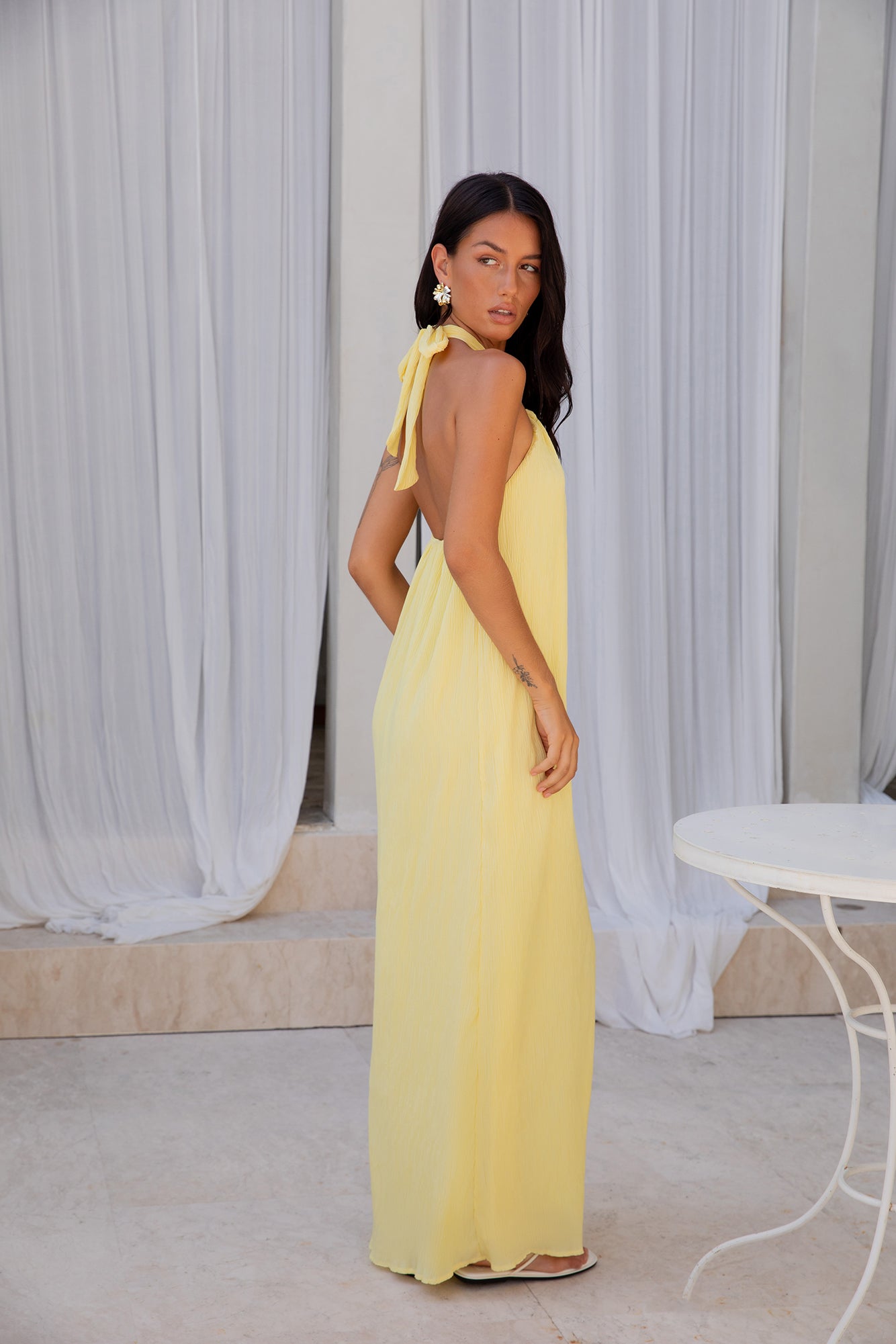 Isle Of Chic Halter Maxi Dress Yellow-Roy Dress