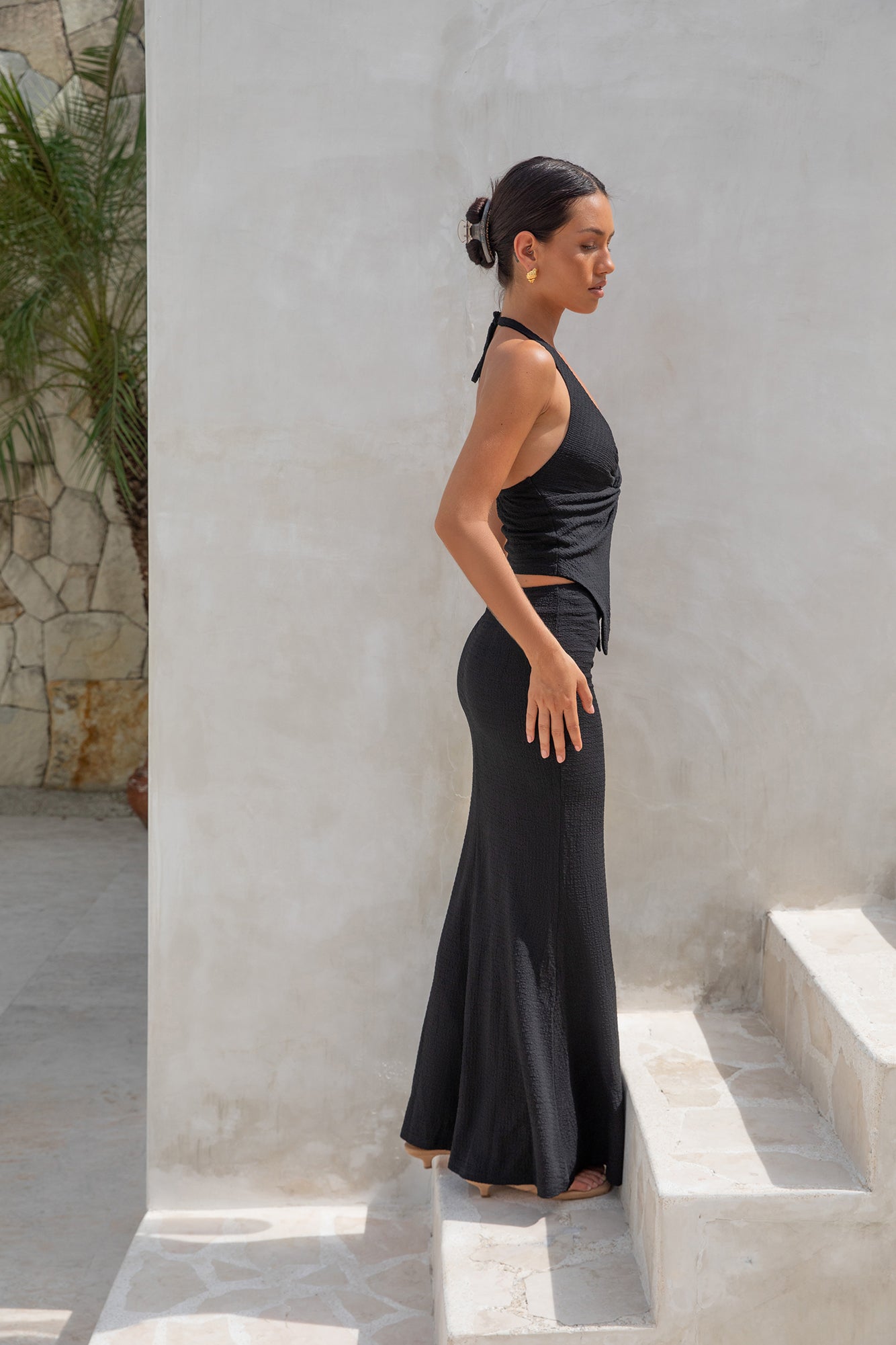 Palm Tree Paradise Maxi Skirt Black-Roy Dress