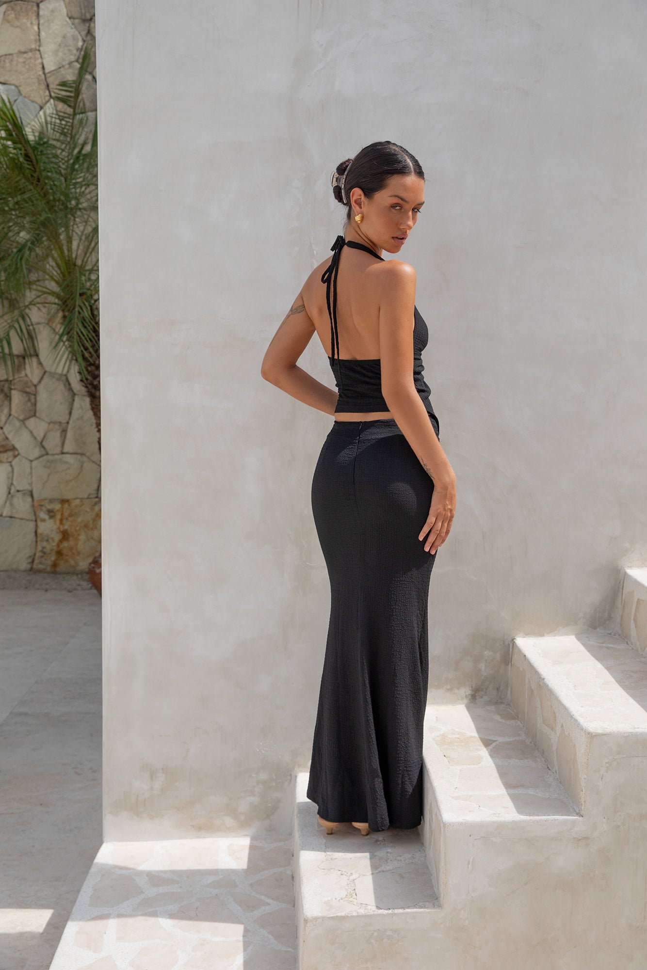 Palm Tree Paradise Maxi Skirt Black-Roy Dress