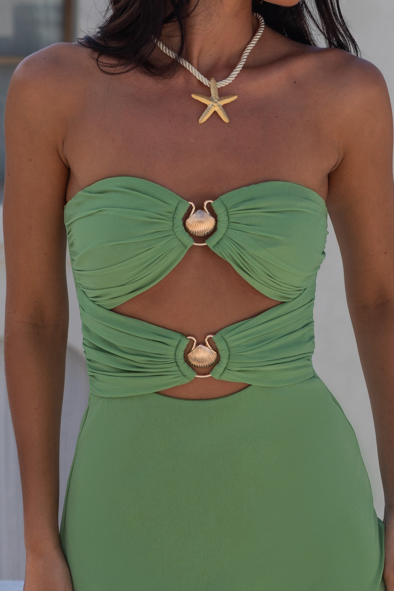 Jovi Strapless Maxi Dress Green-Roy Dress