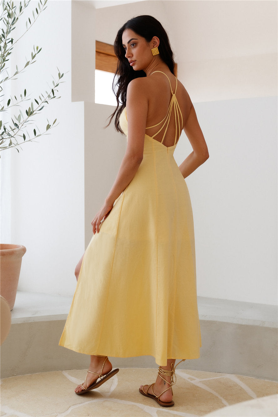 She's Captivating Midi Dress Yellow-Roy Dress