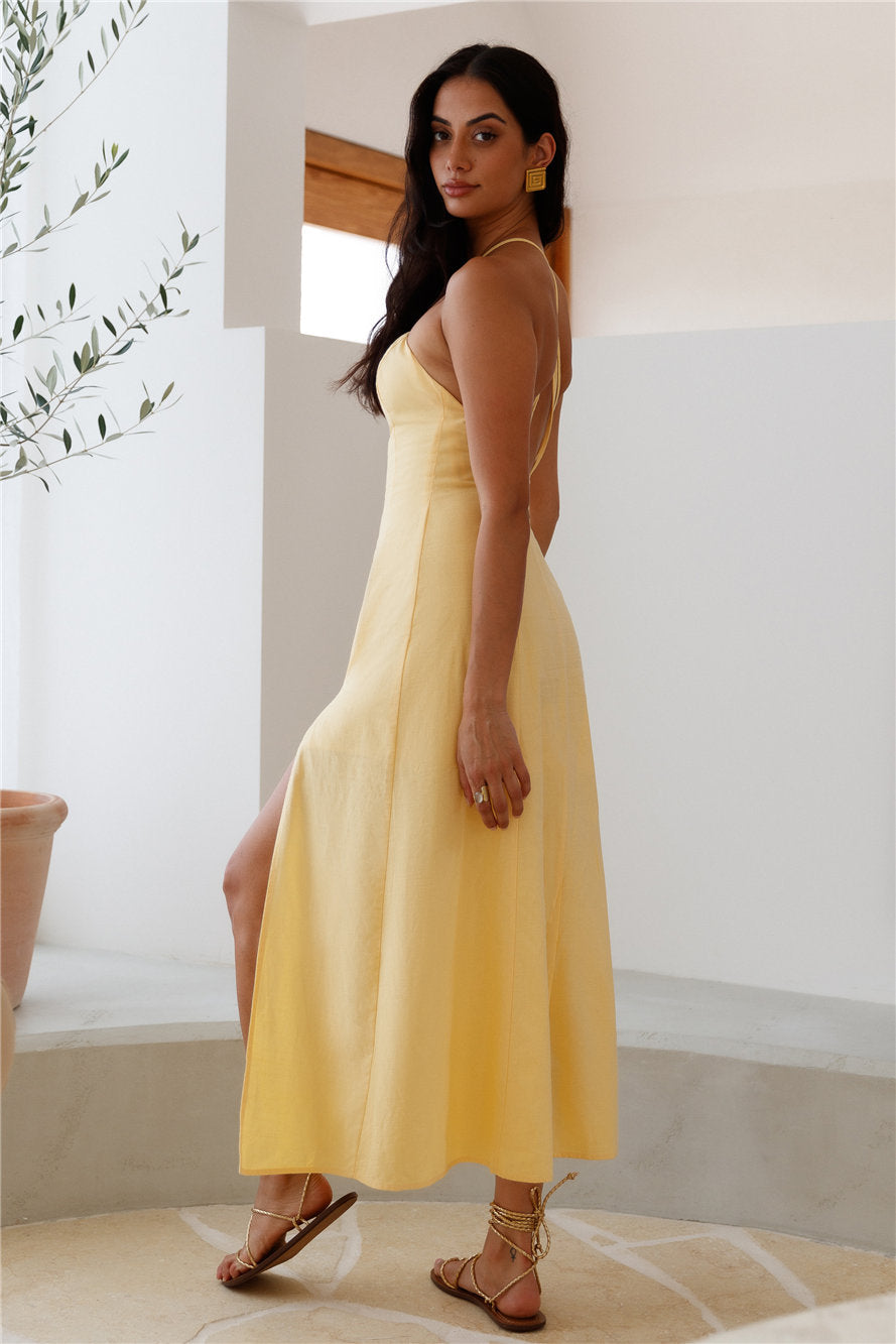 She's Captivating Midi Dress Yellow-Roy Dress