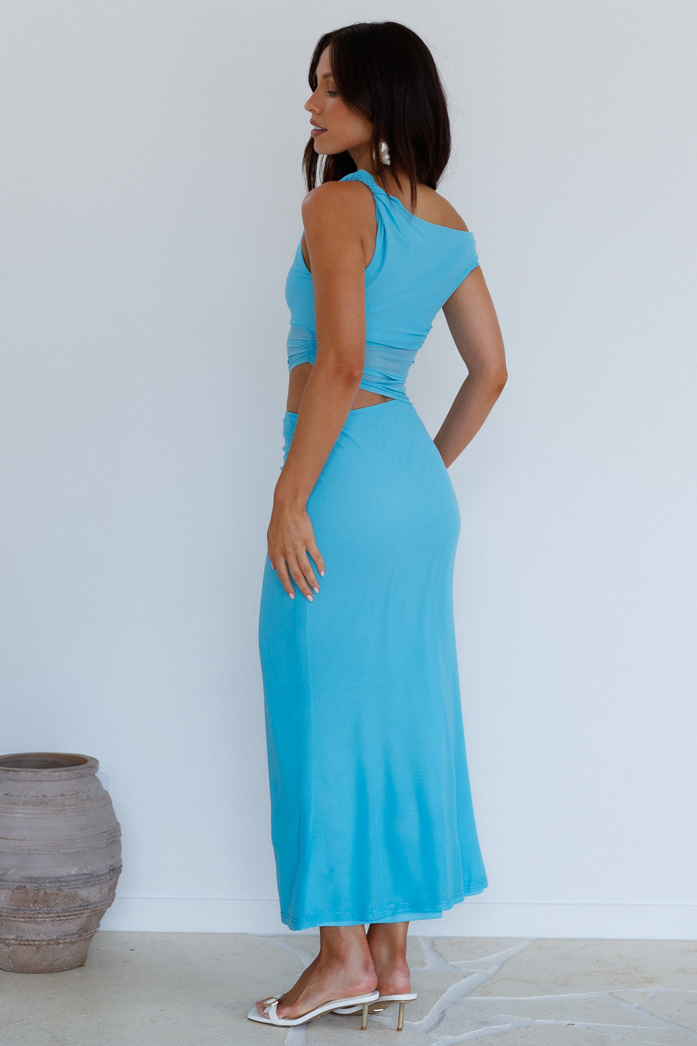Summer Moon Off The Shoulder Maxi Dress Blue-Roy Dress