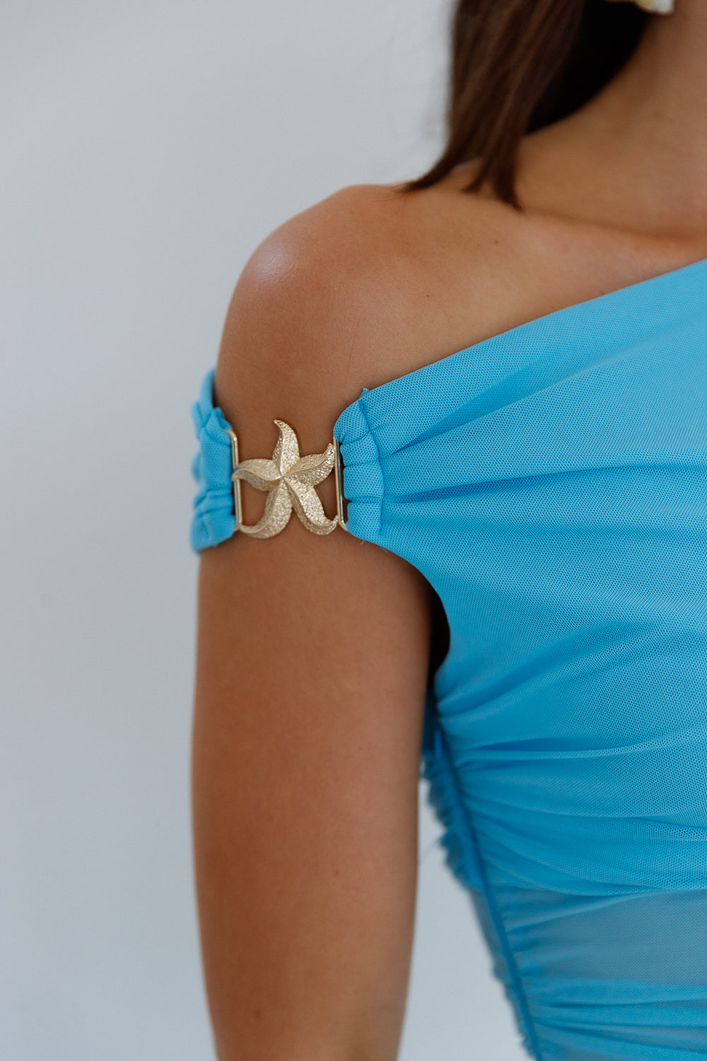 Summer Moon Off The Shoulder Maxi Dress Blue-Roy Dress