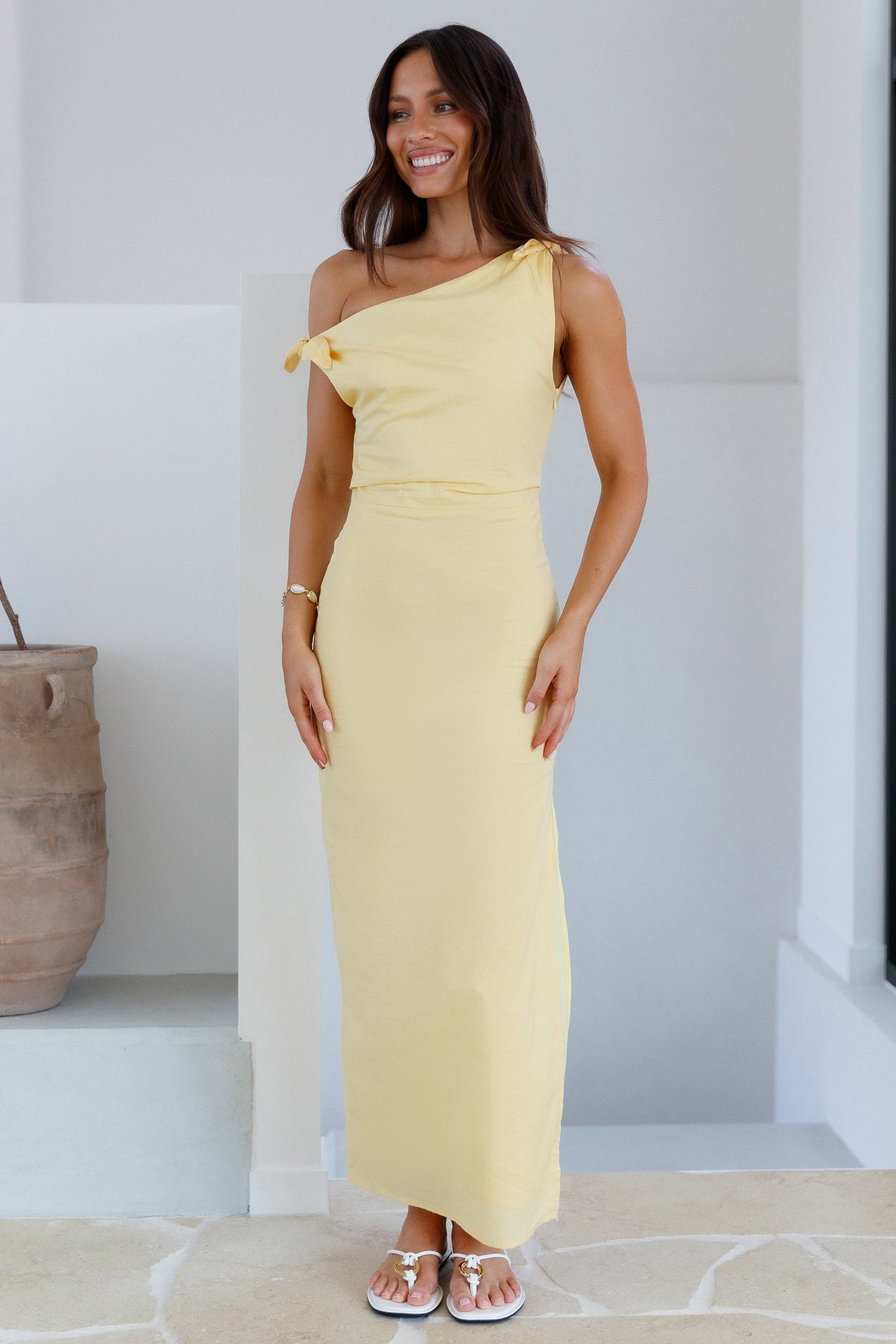 Arctic Allure Linen Maxi Dress Lemon-Roy Dress