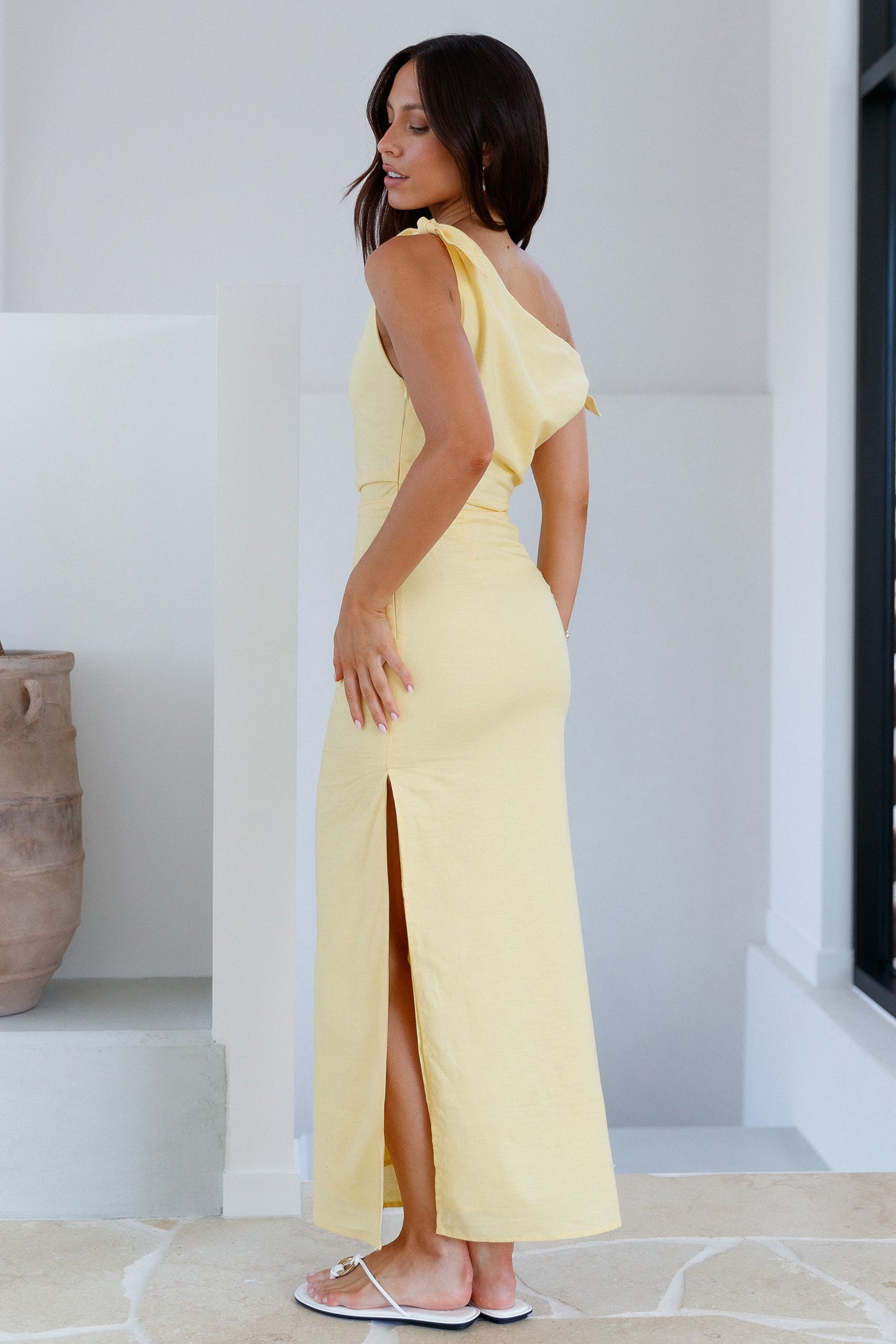Arctic Allure Linen Maxi Dress Lemon-Roy Dress