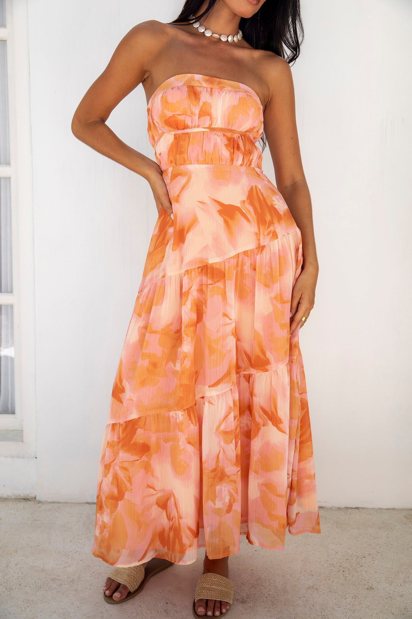 Sienna Strapless Maxi Dress Orange-Roy Dress
