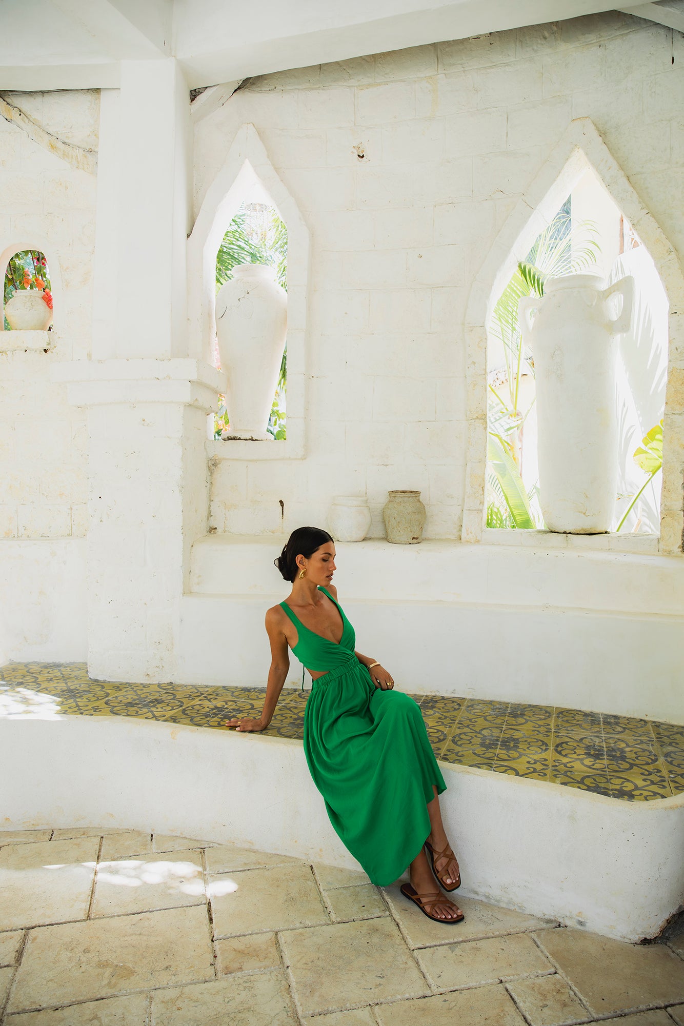 All The Girls Linen Maxi Dress Green-Roy Dress