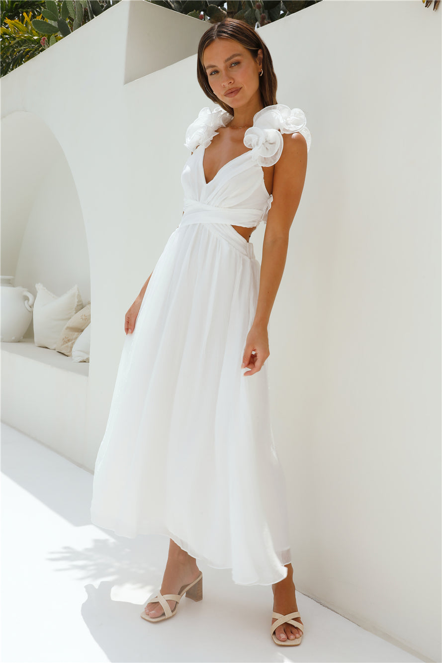 Whimsical Romance Midi Dress White-Roy Dress