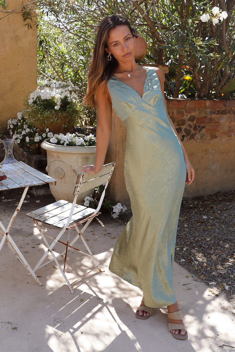 Young Folks Satin Maxi Dress Sage-Roy Dress